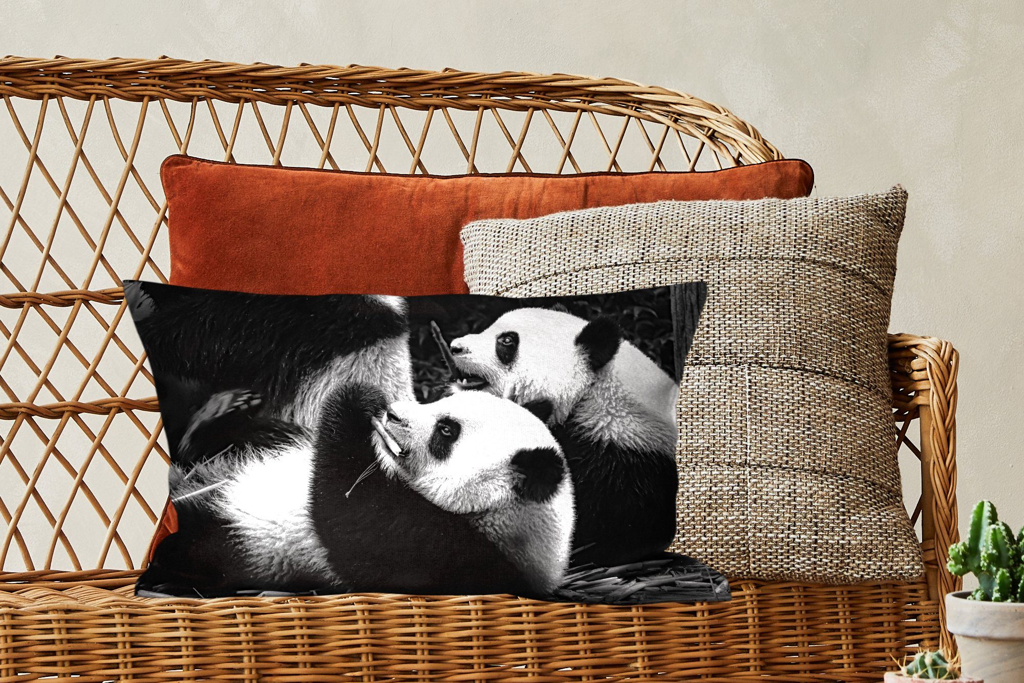 Dekokissen - MuchoWow Dekoration, Schwarz Pandas Zierkissen, - mit Füllung, Dekokissen Weiß, Schlafzimmer Wohzimmer