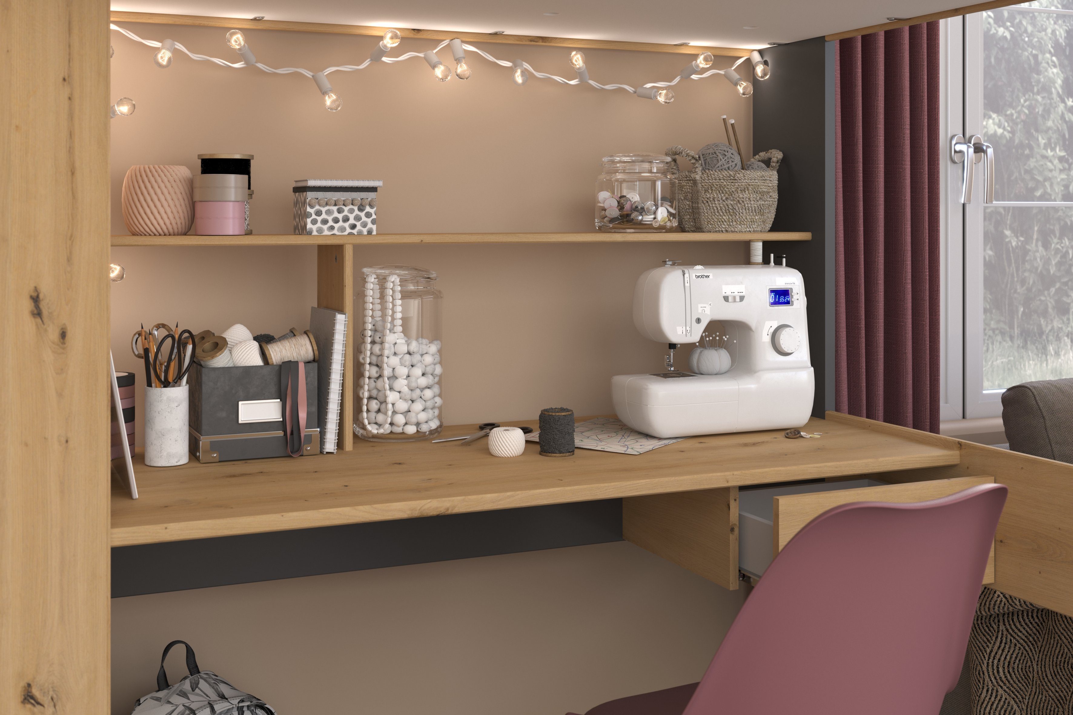 Parisot Hochbett Heavy (Hochbett mit Schreibtisch und Kleiderschrank, 1-St., mit Leiter 1x Schublade, 3 Offene Fächer) Kleiderstange