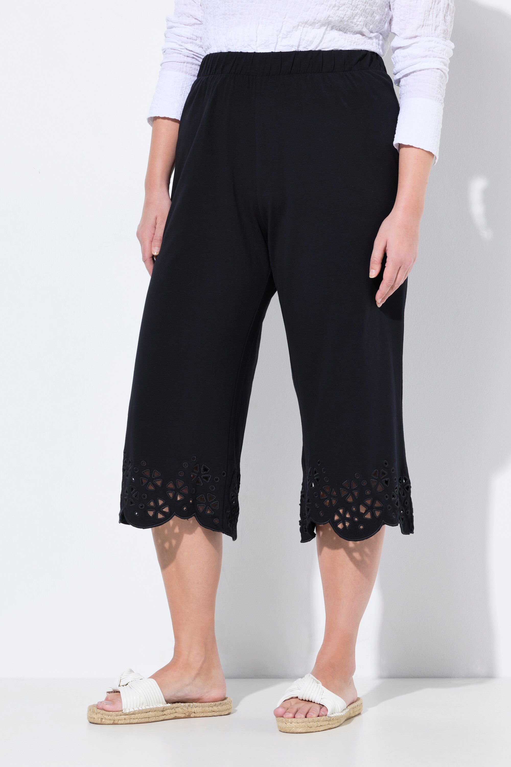 Ulla Popken Funktionshose Caprihose Stickspitze ausgestellter günstig online kaufen