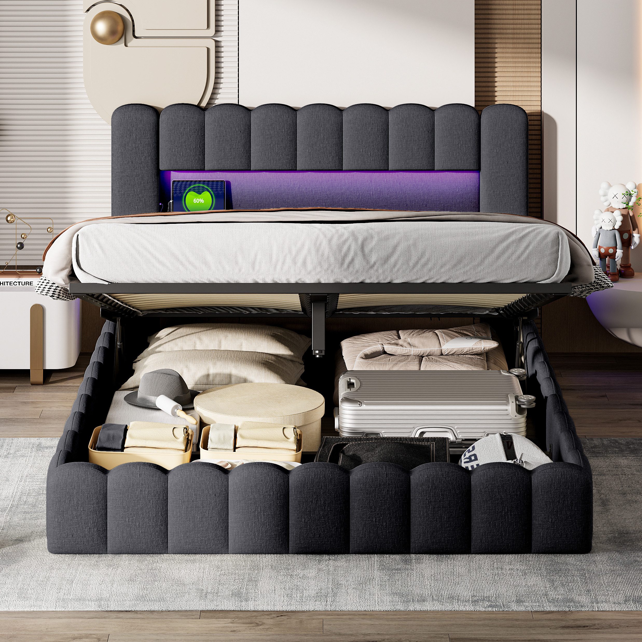 FUROKOY Polsterbett LED bett mit kopfteil günstig online kaufen