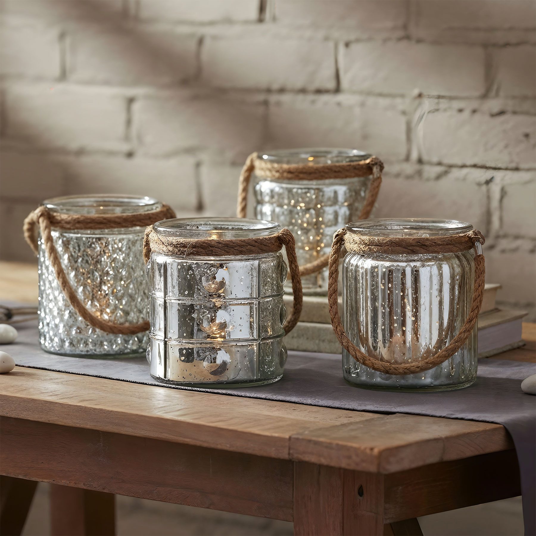 Levandeo® Teelichthalter, 4er Set Windlicht Glas Silber H10cm Teelichthalter Tischdeko Kerzen