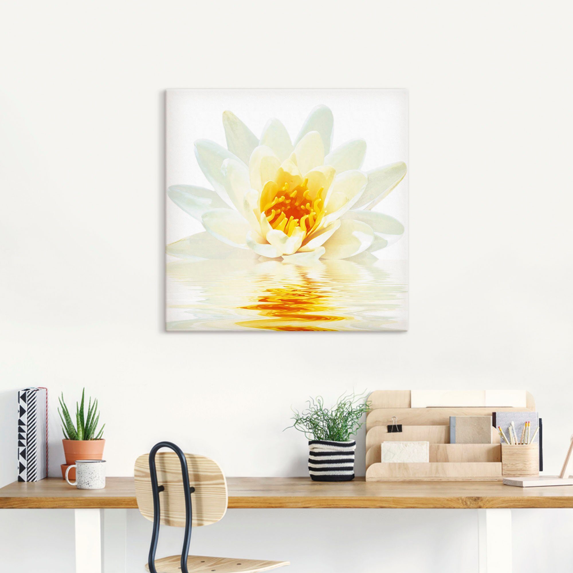 Artland Leinwandbild Lotusblume schwimmt im Wasser, Blumen (1 St), auf Holzrahmen gespannt