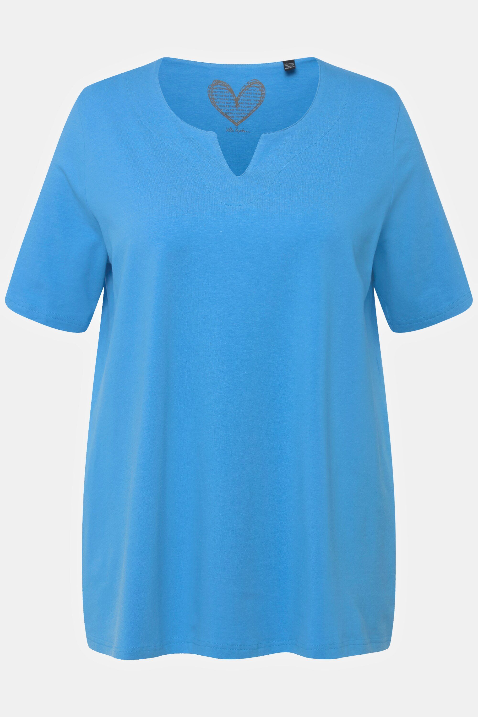 Tunika-Ausschnitt Ulla A-Linie Rundhalsshirt T-Shirt Popken himmelblau Halbarm