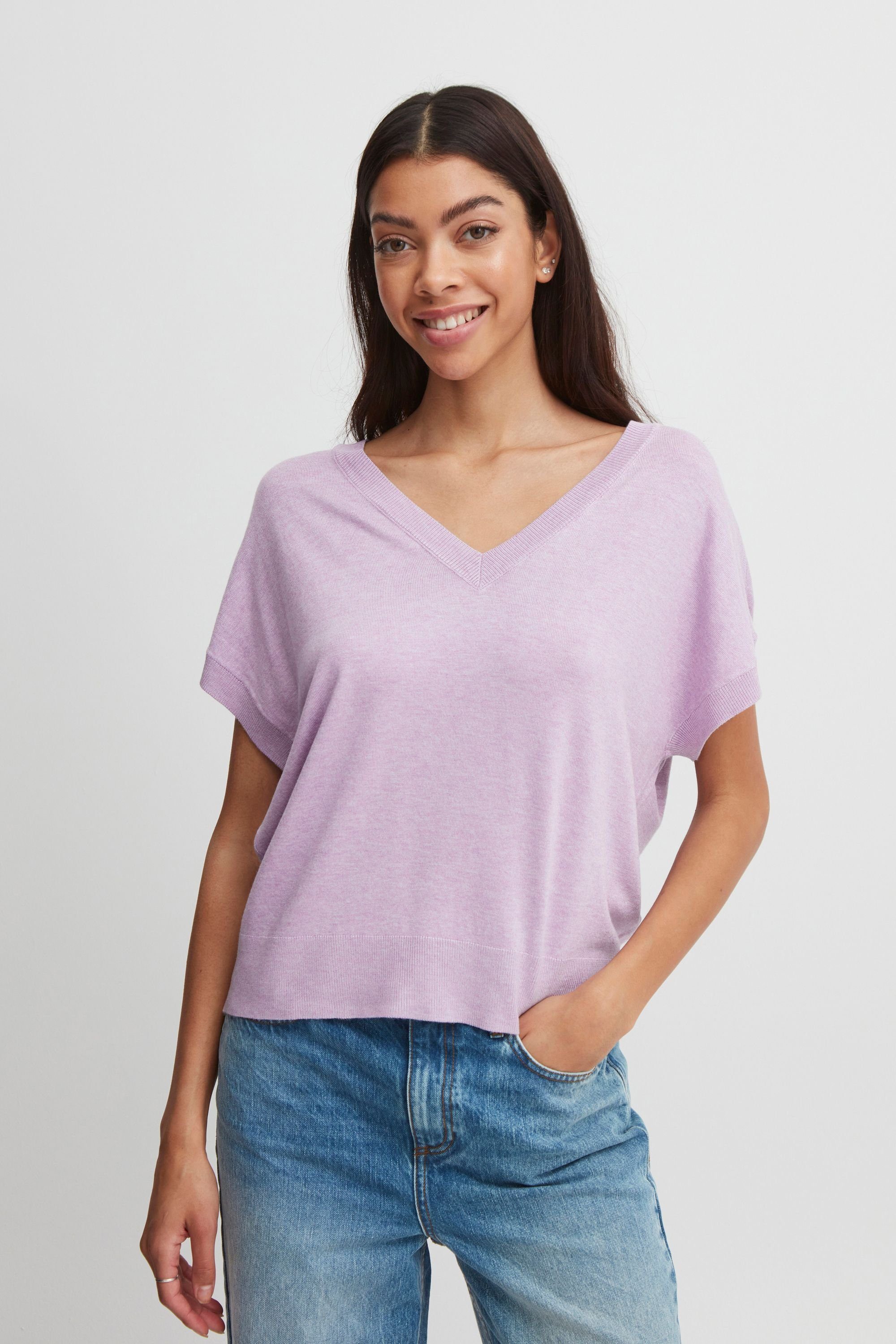 b.young Kurzarmpullover BYMMPIMBA1 VNECK SLIPOVER - 20811915 Purple Rose Melange (1537161)