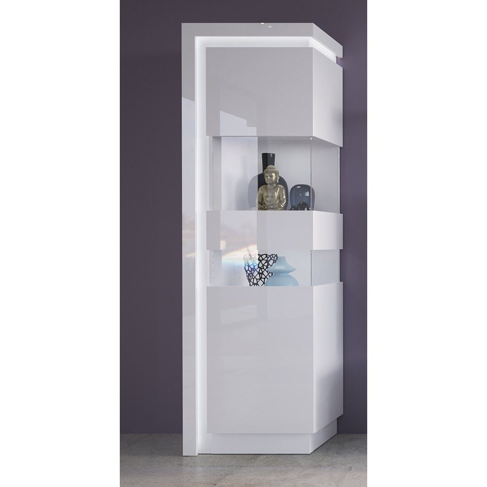 Lomadox Vitrine LYNDHURST-129 weiß Hochglanz mit LED Beleuchtung, 60/198,5/42 cm