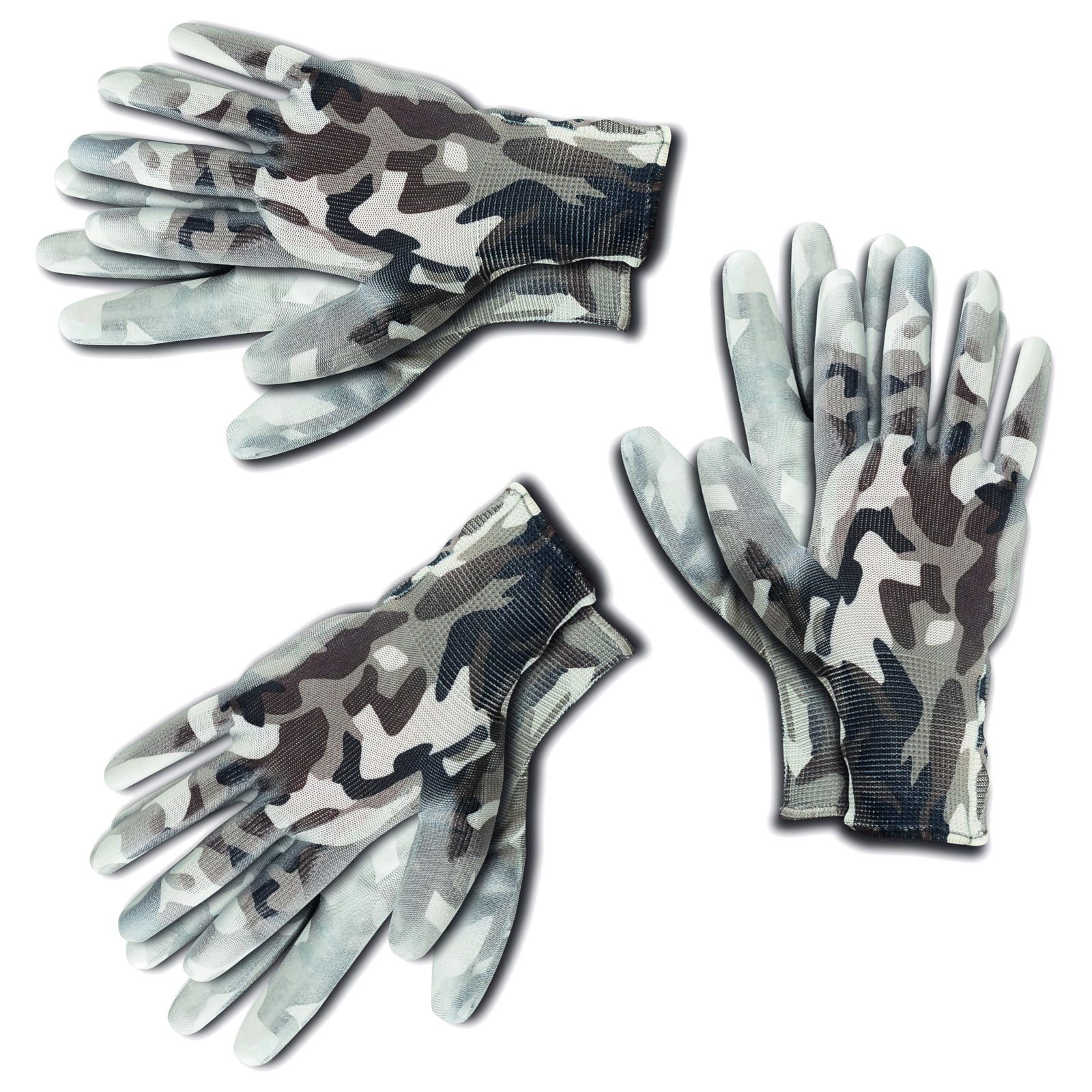 KIXX Gartenhandschuhe Перчатки für die Gartenarbeit, Camouflage-Weiß, 3er Set