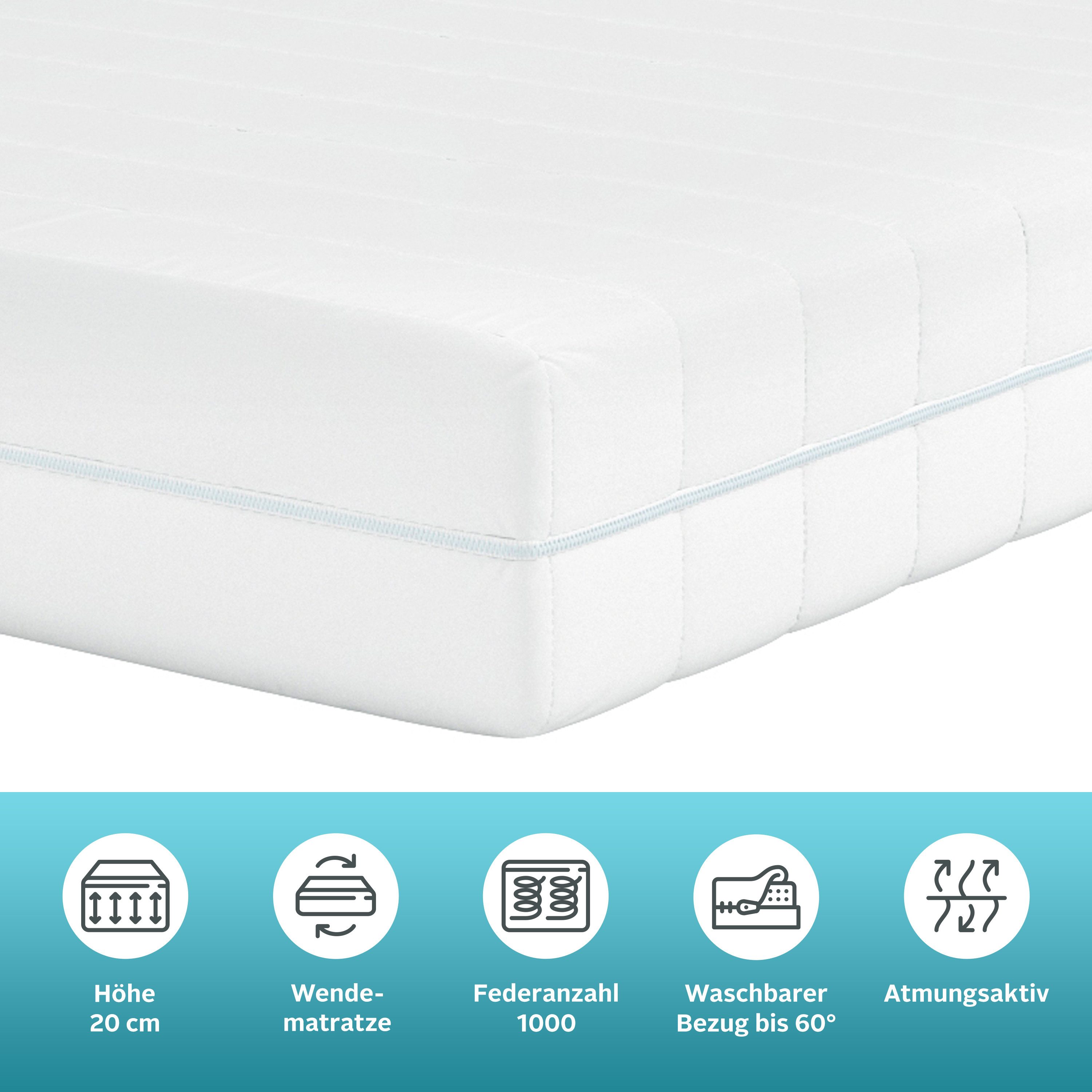 Taschenfederkernmatratze NEUHEIT: Sonet 20, 7 Zonen Matratze 90x200 cm, 140x200 cm & mehr, OTTO home, 20 cm hoch, Wendematratze H2/H3/H4, ergonomisch, 1000 Federn (bei 100x200 cm)