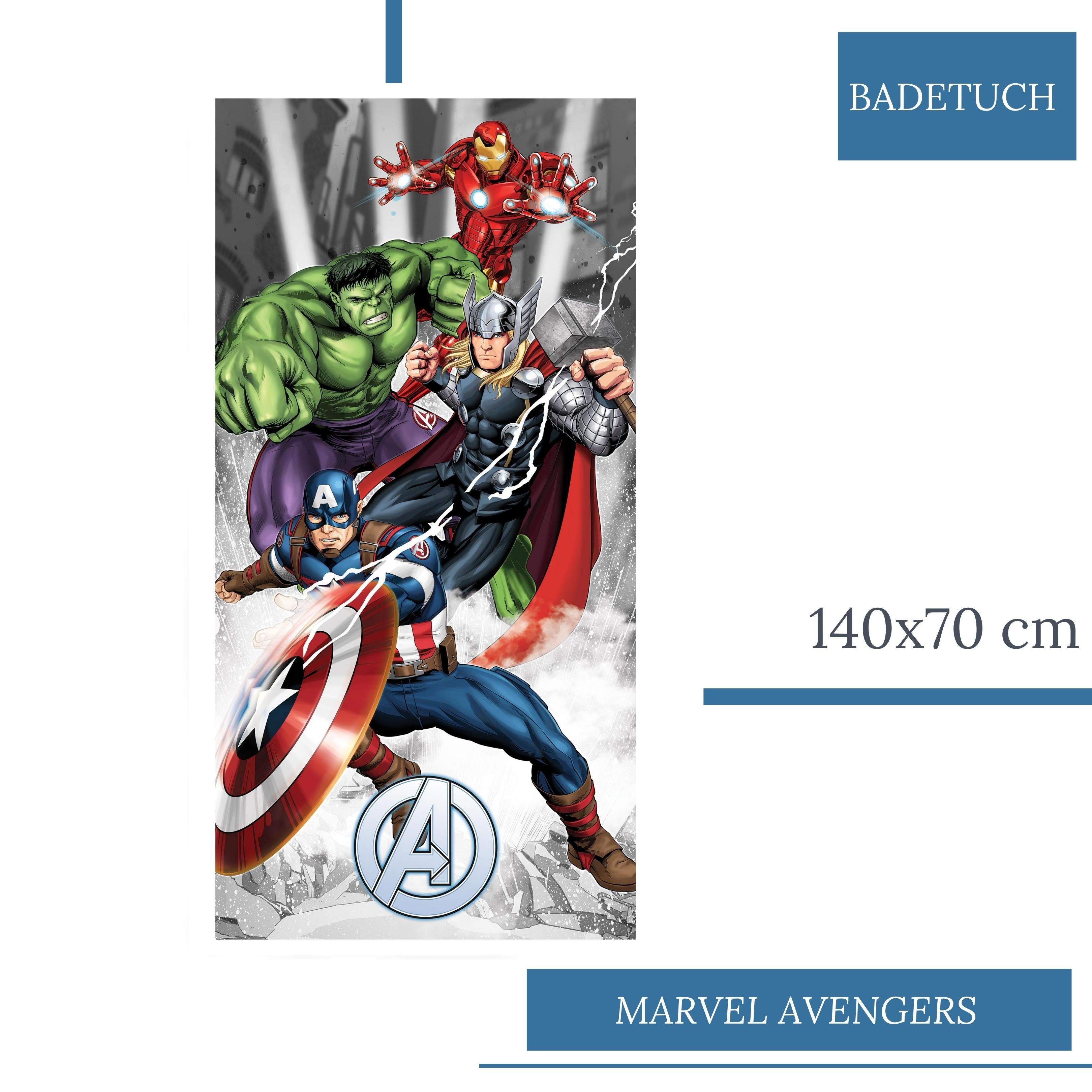 Kinder Captain / (1-St), cm, Badetuch America, Heroes, 70x140 Man, Avengers Baumwolle, Strandtuch Baumwolle Hulk % 100 Iron MTOnlinehandel Avengers Thor Bade- Marvel's für &