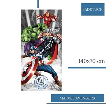 MTOnlinehandel Badetuch Avengers 70x140 cm, 100 % Baumwolle, Marvel's Avengers Heroes, Baumwolle (1-St), Captain America, Iron Man, Hulk & Thor Bade- / Strandtuch für Kinder