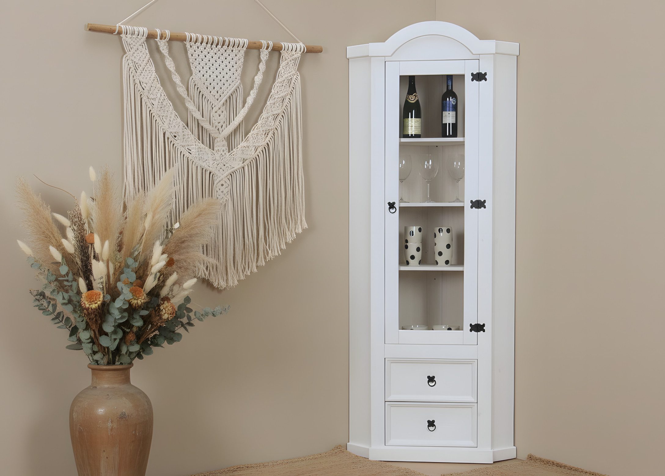 ebuy24 Vitrine New Mexico Eckschrank mit 1 Glastür und 2 Schublad