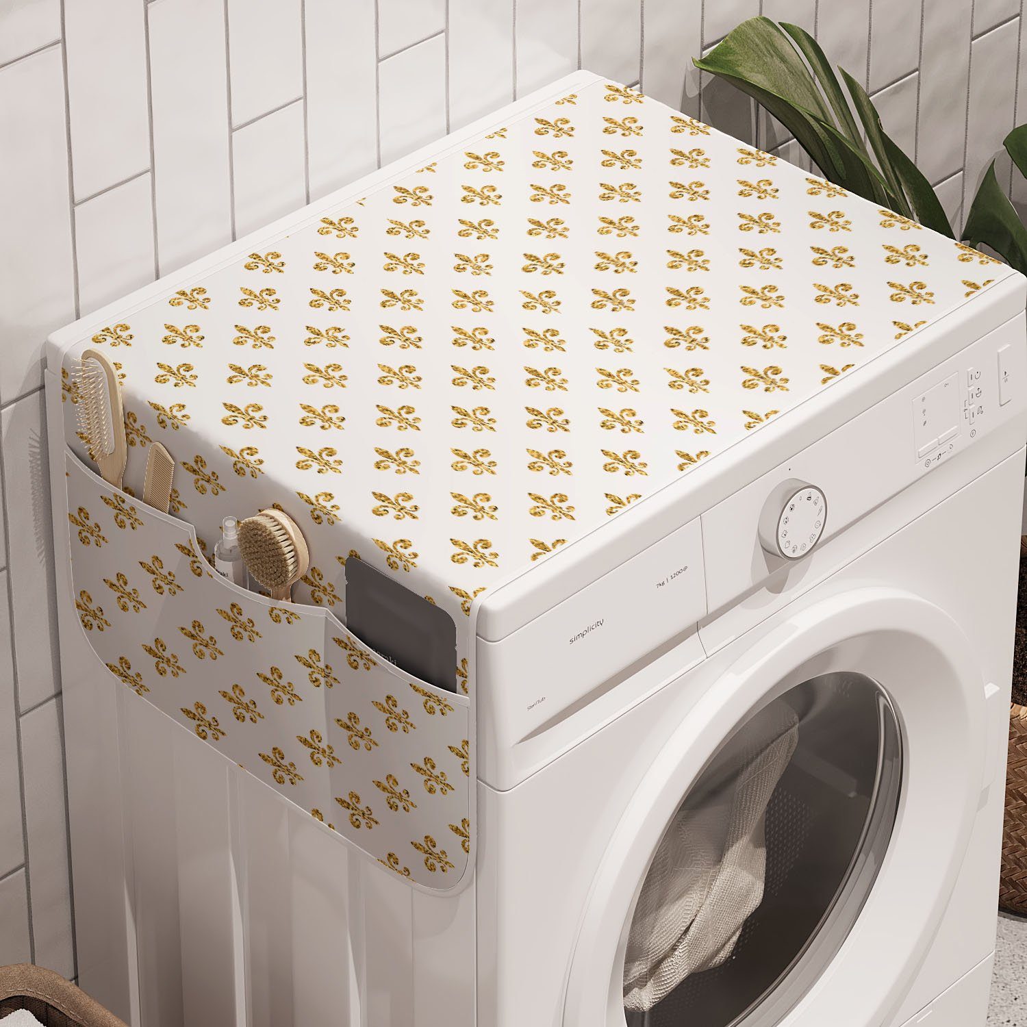 Abakuhaus Badorganizer Anti-Rutsch-Stoffabdeckung für Waschmaschine und Trockner, Fleur De Lis Französisch Floral Klassisch