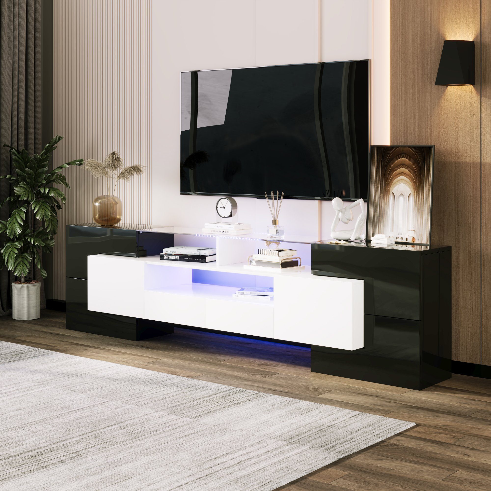 OKWISH TV-Schrank Lowboard TV Schrank (Weiß+Schwarz, günstig online kaufen