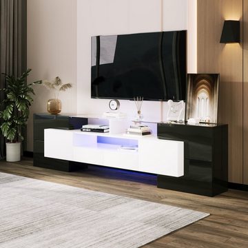 OKWISH TV-Schrank Lowboard TV Schrank (Weiß+Schwarz, 200 cm, 1-St) LED-Beleuchtung, Wohnzimmermöbel. modernes Design