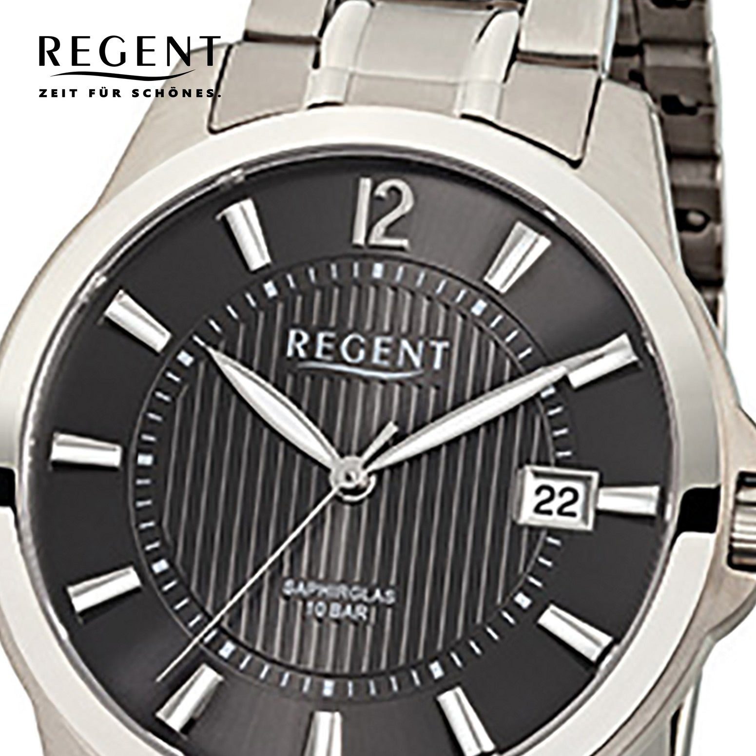 Regent Quarzuhr Regent Herren-Armbanduhr silber Analog, (Analoguhr), Herren Armbanduhr rund, mittel (ca. 39mm), Titanarmband