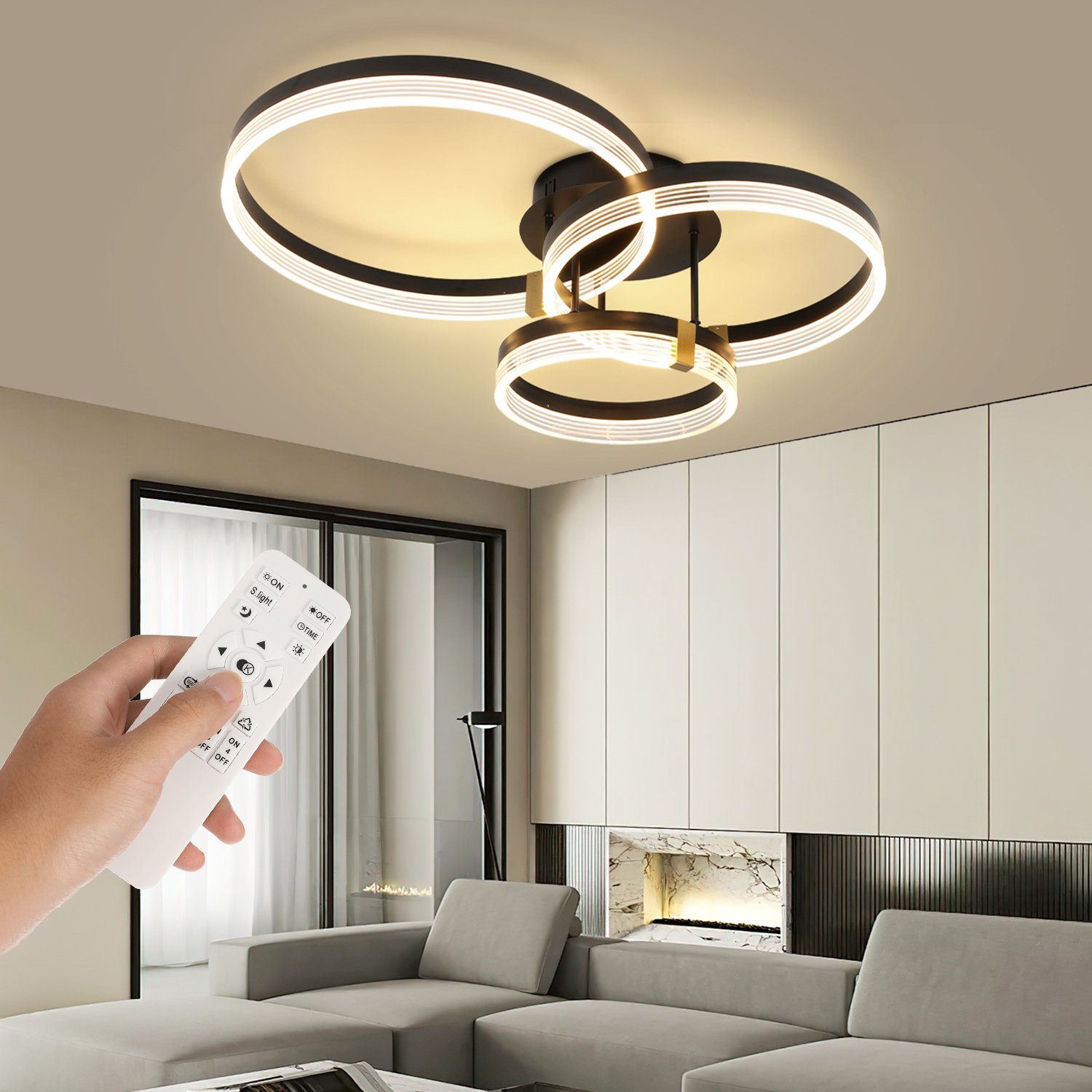 Schwarz Deckenleuchte oyajia Ø30+40+50 Dimmbare, fest integriert, Schlafzimmer LED cm, Modern Deckenbeleuchtung Wohnzimmerlampe LED Küche ‎Kaltweiß, 3 für Warmweiß, Ring Büro Design Ringoptik -30cm+40cm+50cm 42W, Deckenlampe Neutralweiße,