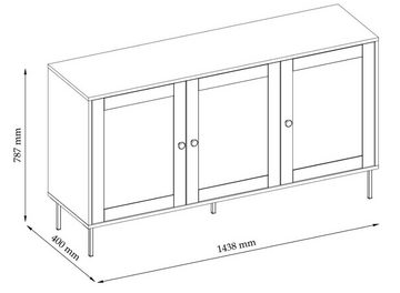 Domando Sideboard Sideboard Salento in Wotan Eiche und Schwarz matt, Breite 144cm, schwarze Designfüße, schwarze Metallgriffe