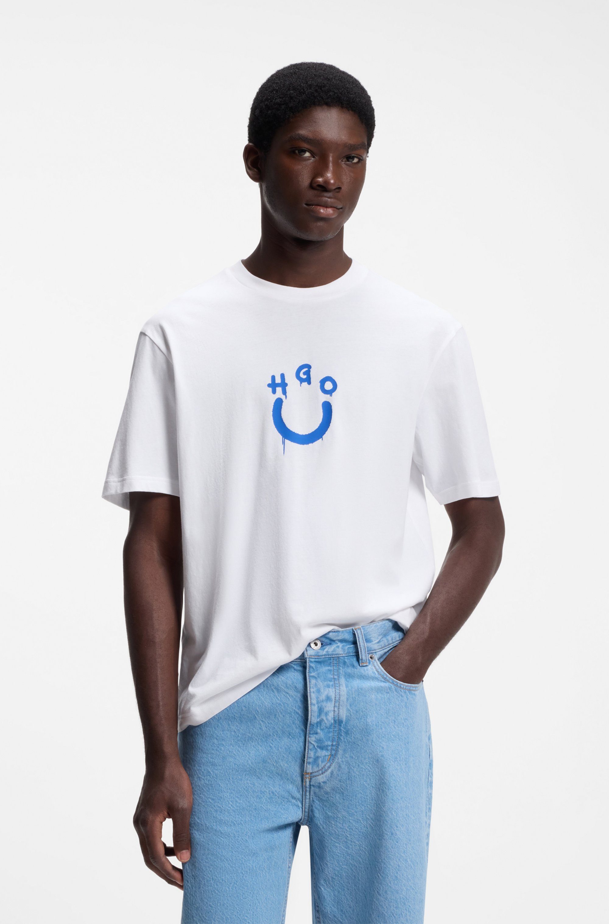 HUGO T-Shirt Norizom Rundhalsausschnitt, reine Baumwolle, Regular Fit