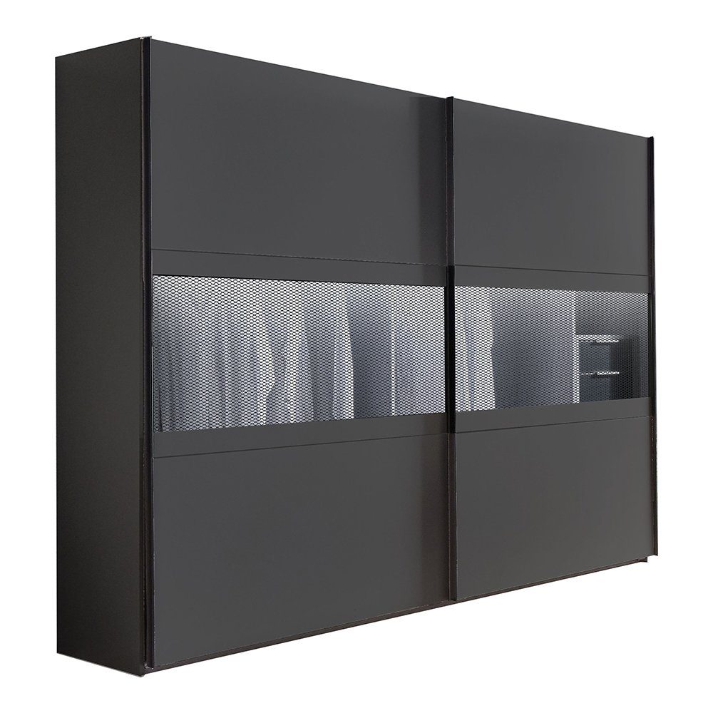 Lomadox Kleiderschrank AGAETE-43 300cm, 3 Kleiderstangen, graphit mit grauem Wabenglas | Kleiderschränke