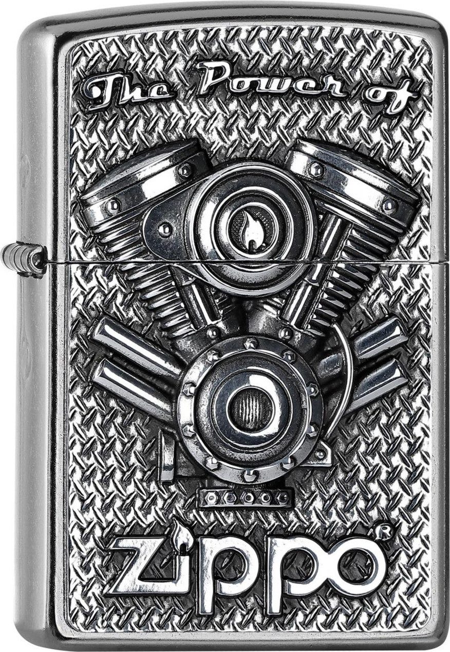 Feuerzeug ZIPPO Benzinfeuerzeug "The power of V Motor" in Streetchrome