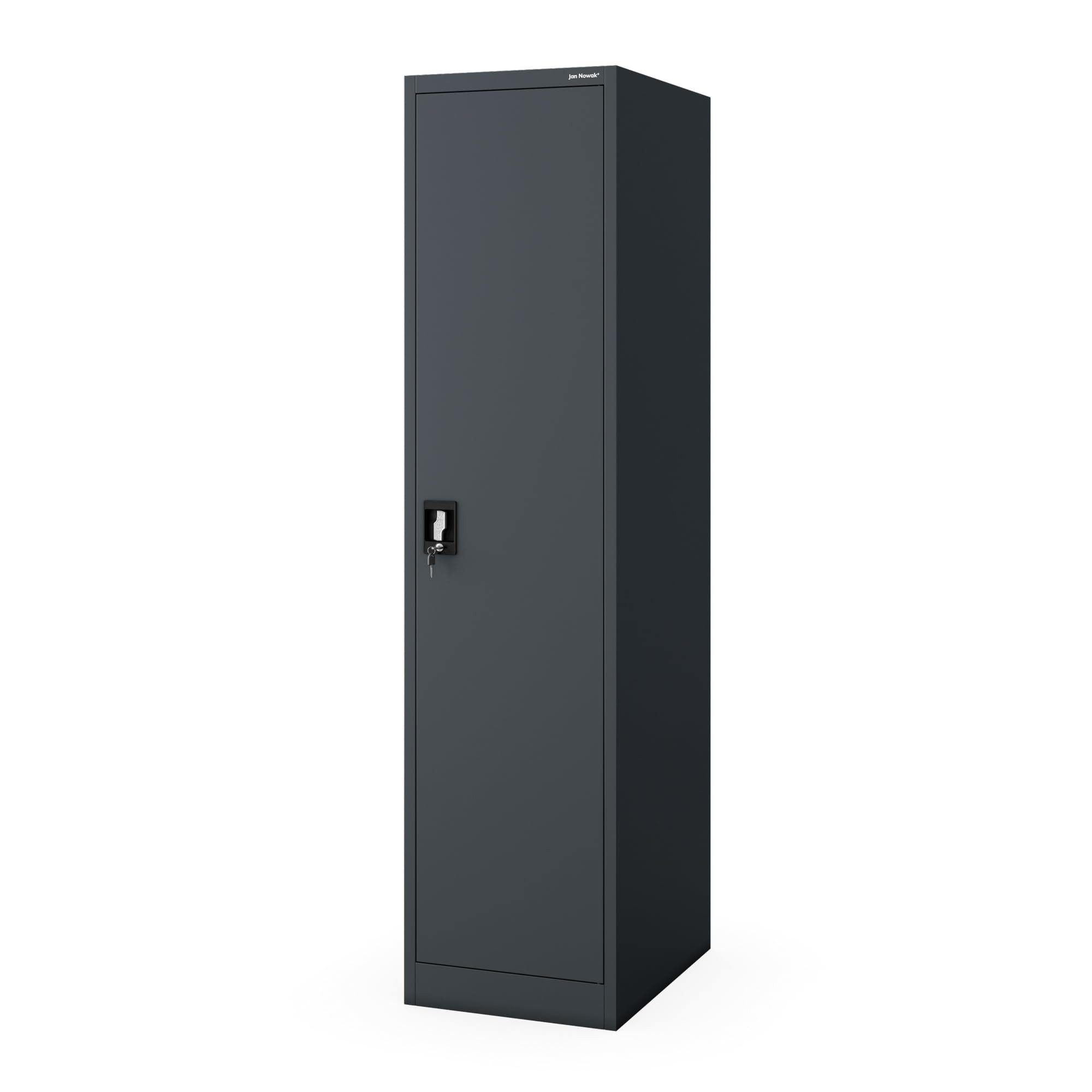 Jan Nowak Aktenschrank Metall Büroschrank abschließbar 45 cm ALEX D600 4 Böden Stahl (Stahl 0,6 mm Wandmontage möglich PZH-zertifiziert 185 cm) Aktenschrank Schloss 2 Schlüssel schmal Tiefe 60 cm 4 Farben