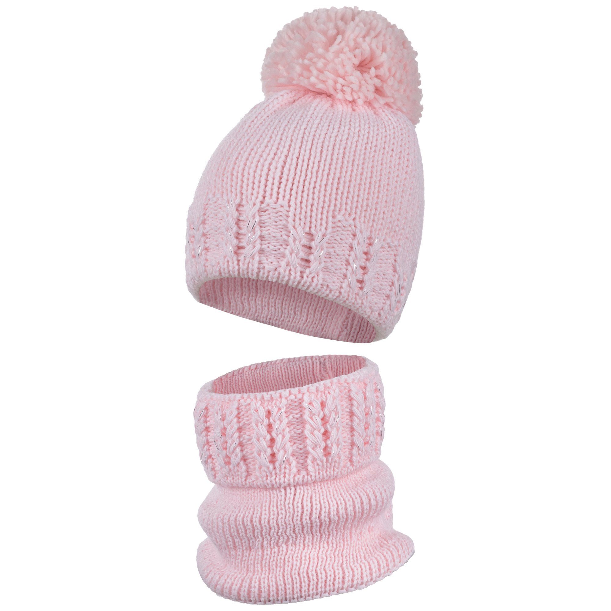 Mütze & Schal Strickmütze Strickschal Mädchenmütze Wintermütze Bommelmütze
