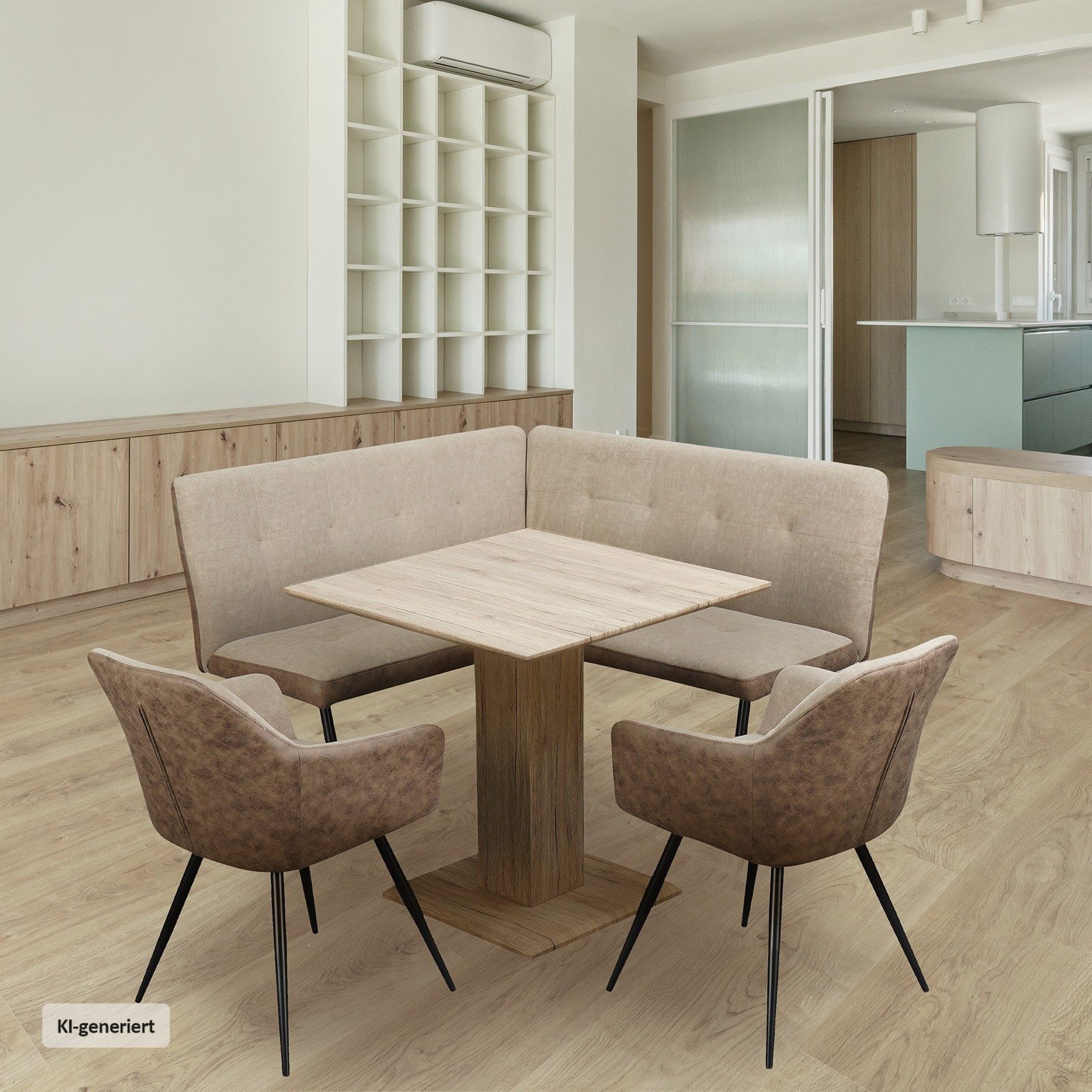HTI-Living Eckbankgruppe Sitzgruppe Taupe/Antikbraun Joschka, (Set, 4-tlg., 1 Esstisch, 1 Eckbank, 2 Stühle), Esstisch Eckbank und Esszimmerstühle in Wildlederoptik