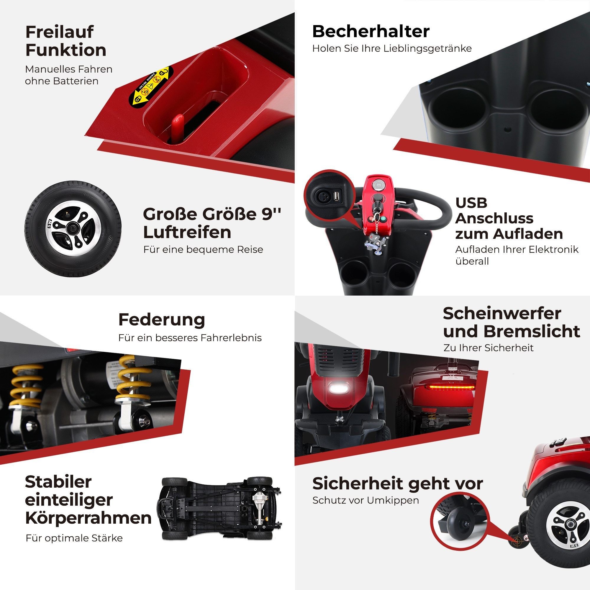 LVHOM Elektromobil 4-Rad-Scooter, faltbar, 30km Reichweite, 300W, 945MM, 136kg Tragkraft, 300 W, (360°-Drehsitz mit Kopfstütze, verstellbare Armlehnen, Integrierte Windschutzscheibe mit Getränkehaltern, ergonomischer Stockhalter, 2 USB-Ladestationen, 32 cm Beinfreiheit, Hinterradfederung, LED-Scheinwerfer, Bremslicht, elektromagnetische Handbremse), Fortschrittliches Elektroauto für aktive Senioren, Gesamtgewicht: 52kg