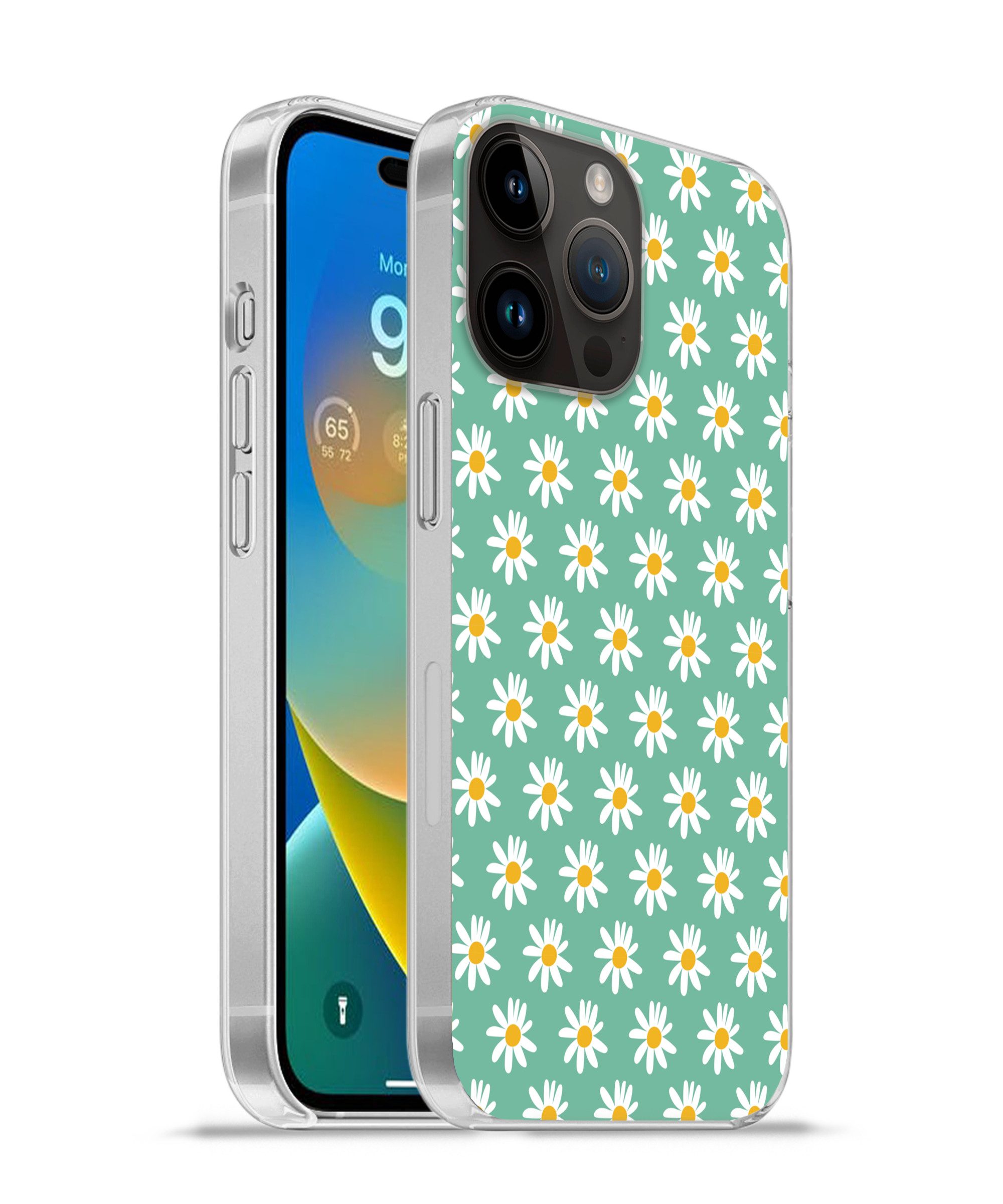 MuchoWow Handyhülle für Apple iPhone 14 Pro Max Gänseblümchen - Muster - Grün - Blumen, Smartphone-Bumper, Print, Handy Schutzhülle Dünn