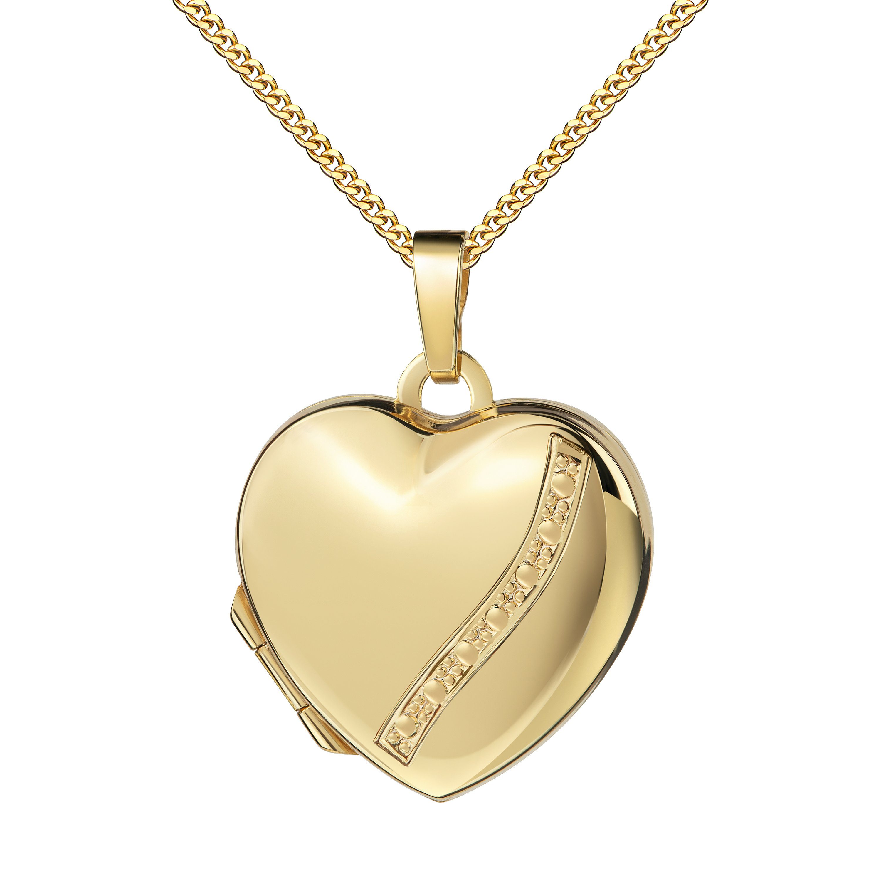 JEVELION Amulett Herz Gold Anhänger Medaillon Gold 585 zum Öffnen für 2 Fotos Herzkette (Gold Herzschmuck, für Damen und Mädchen), Mit Kette vergoldet - Länge wählbar 36 - 70 cm