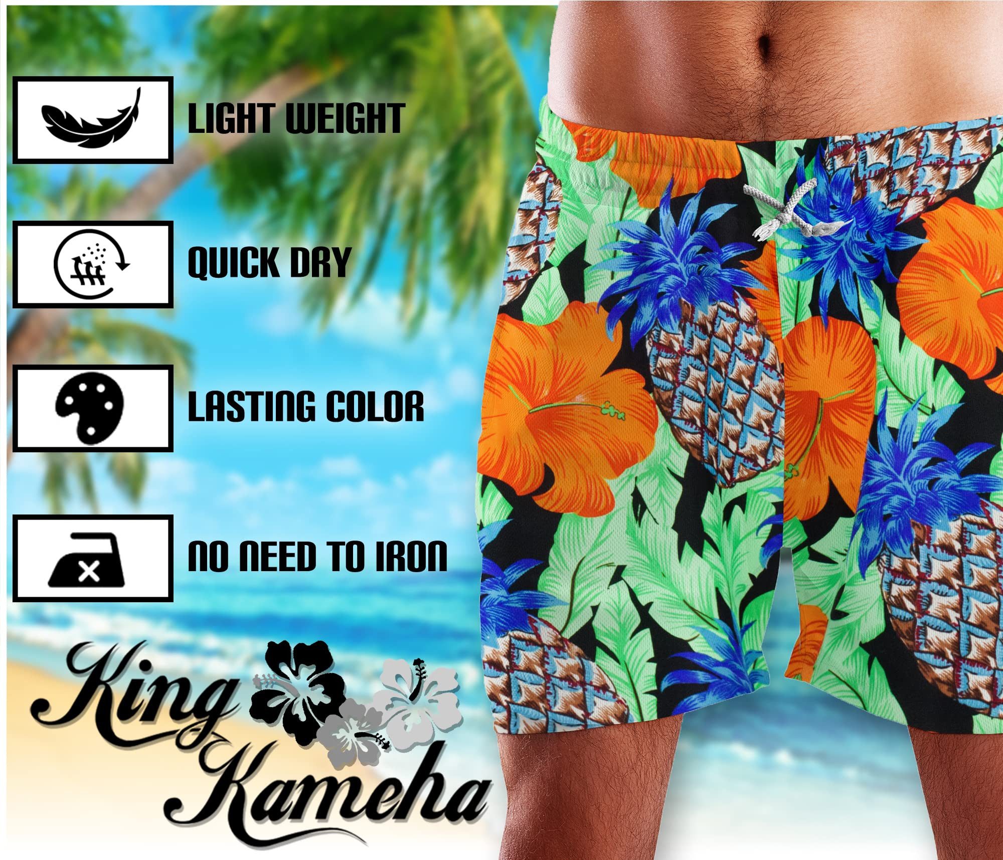 King Kameha Badeshorts Pineapple Hibiscus Hawaii Bade-Shorts Mesh-Einsatz K günstig online kaufen
