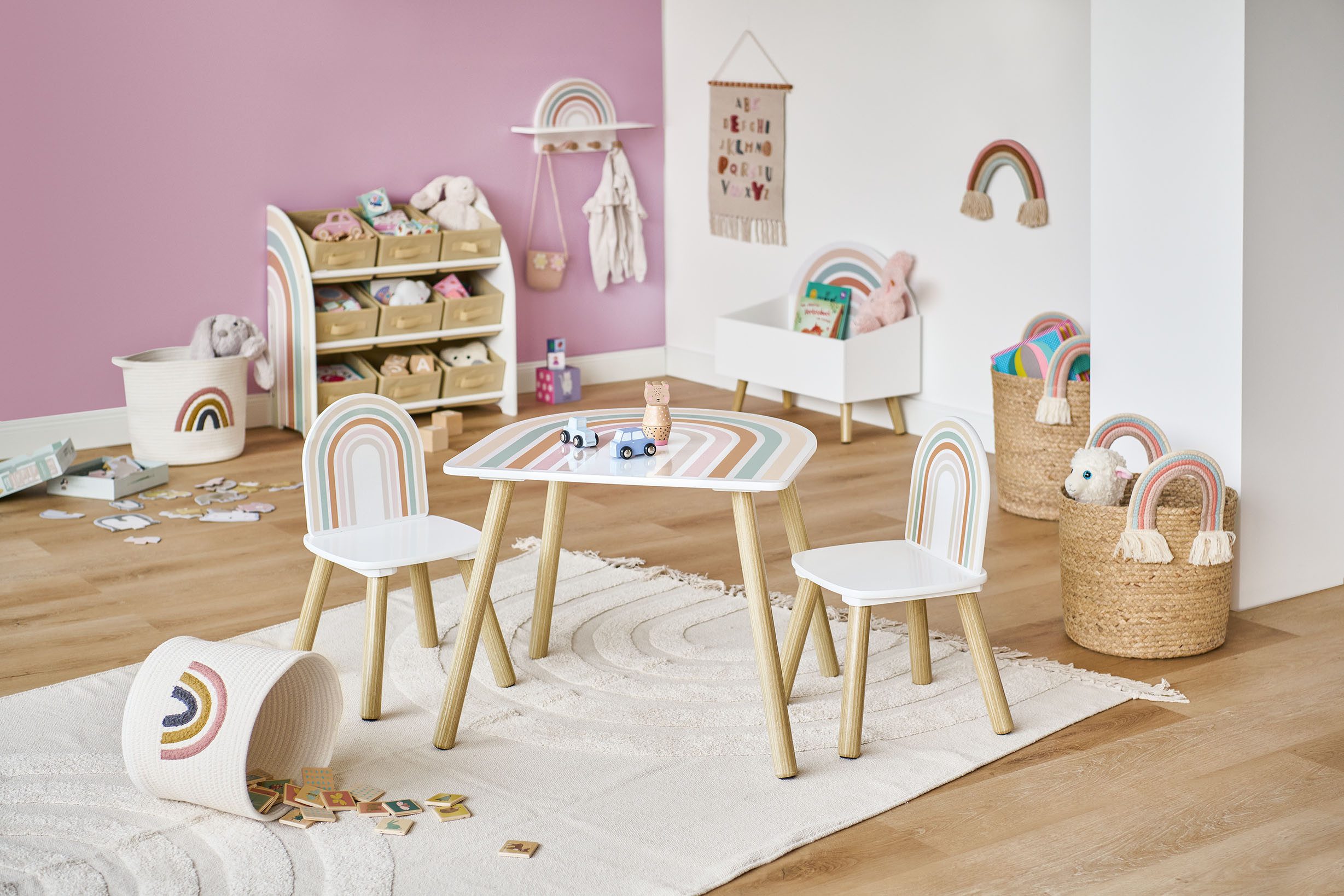 Zeller Present Aufbewahrungskorb Rainbow (Set, 2 St), Aufgestickter Regebogen
