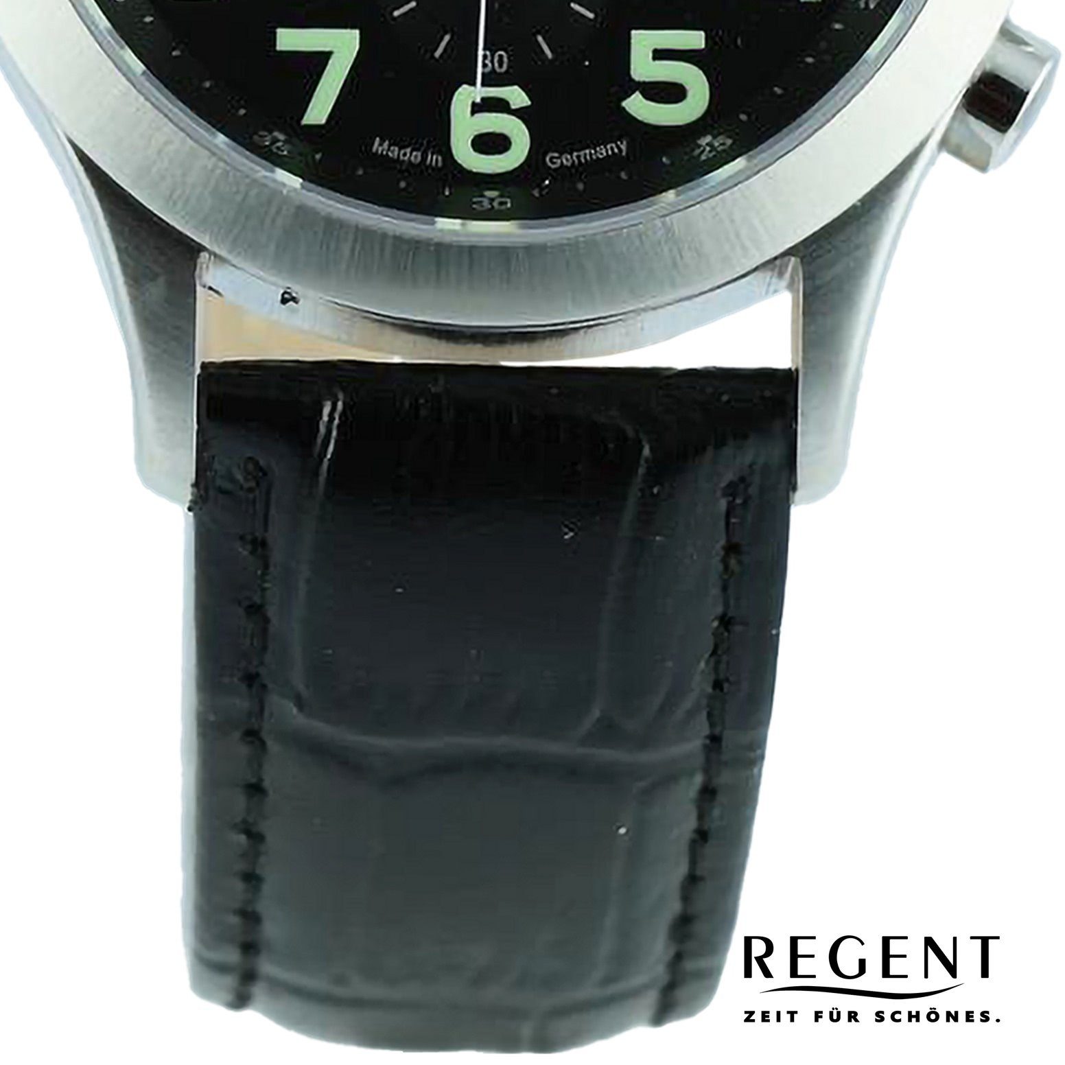 Herren (ca. Quarzuhr Herren Armbanduhr Analog, Lederarmband Armbanduhr Regent rund, Regent 41mm), extra groß