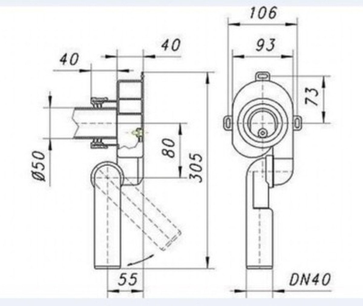 Aloni Siphon Urinal Universal, horizontal und vertikal einstellbar aus Kunststoff, (1-tlg., Horizontal / Vertikal verstellbar), mit Geruchsverschluss, für private & gewerbliche Sanitärinstallation