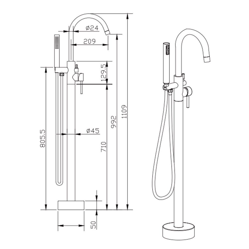 Aloni Duscharmatur CR6057-2BG (set, 1-St., Keine) Aloni Standarmatur für freistehende Badewannen Badewannenarmatur