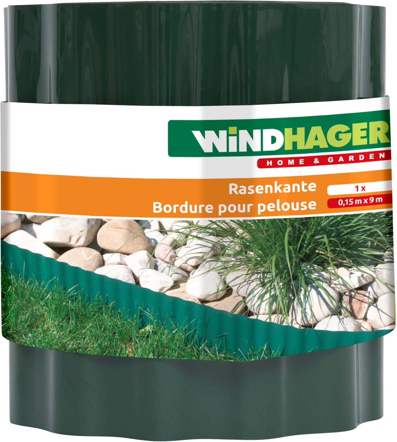 Windhager Rasenkante zur Einfassung von Rasenflächen, grün, robuste Beeteinfassung, erhältlich in 15 cm x 9 m oder 20 cm x 9 m