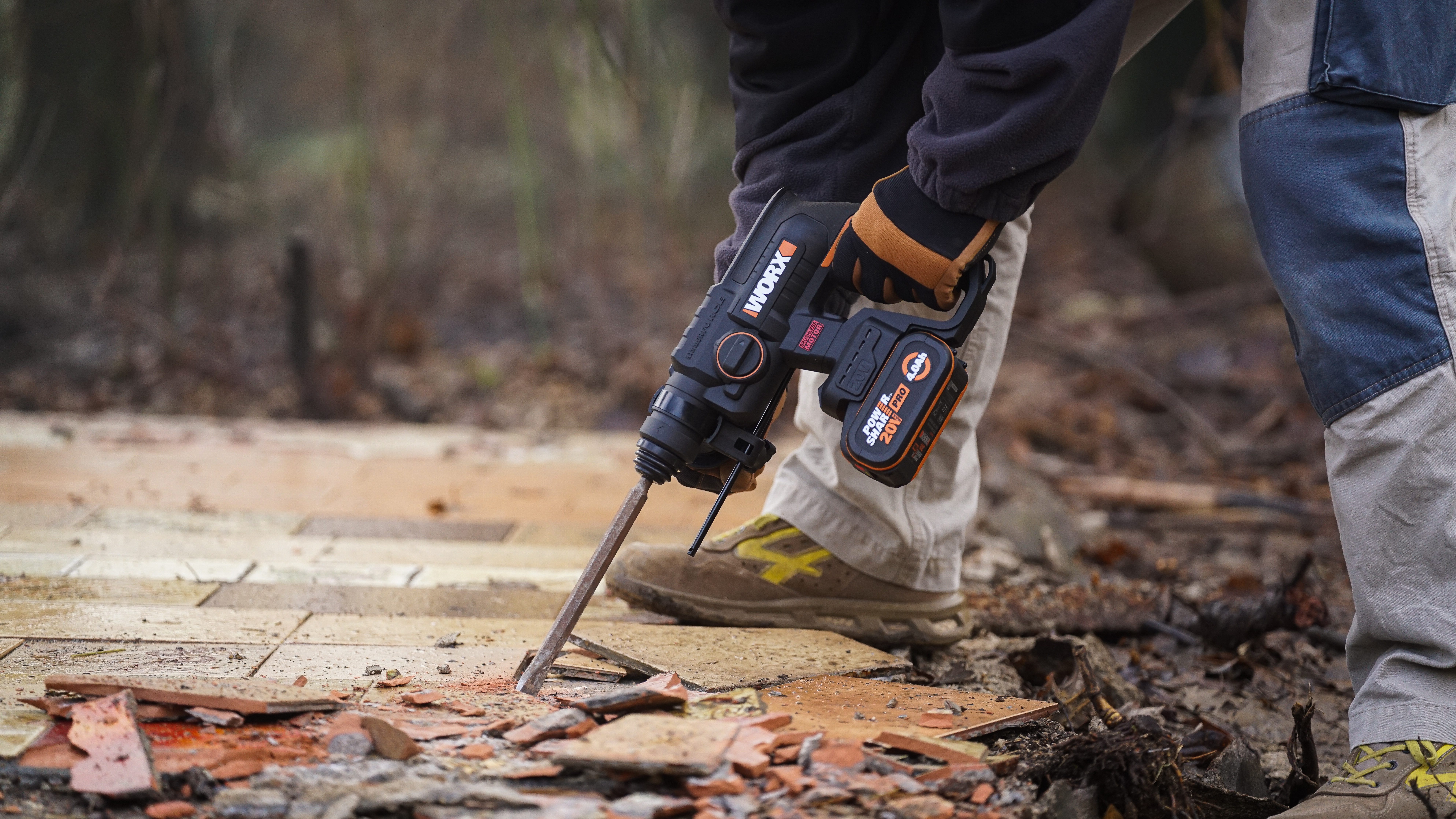 Worx Akku-Bohrhammer NITRO WX381, max. 1350 U/min, (Set), Brushless-Motor, 3-In-1, inkl. Akku & Schnellladegerät