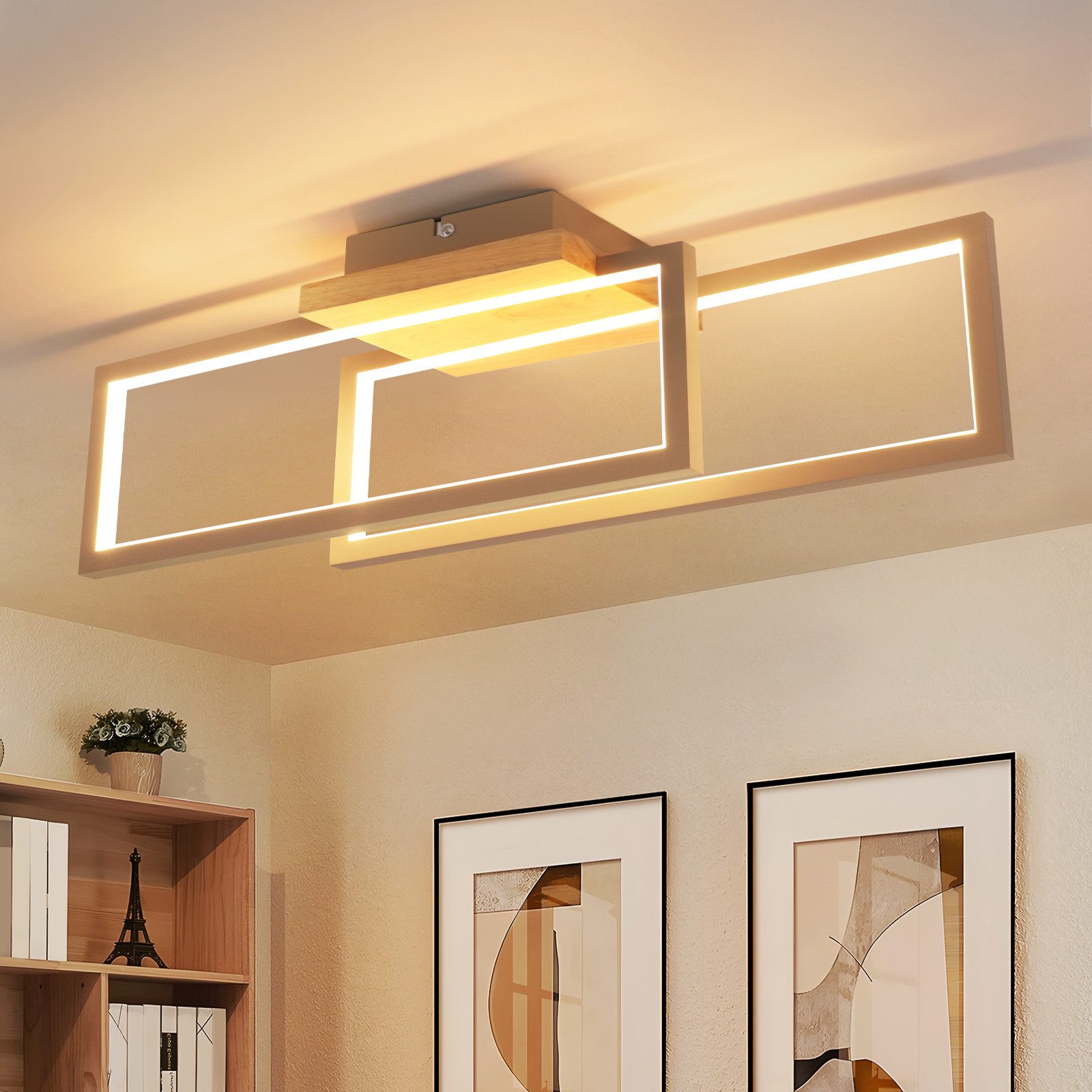 ZMH LED Deckenleuchte LED Deckenlampe Holz : 24W Modern Design Flurlampe Flur Rechteck, LED fest integriert