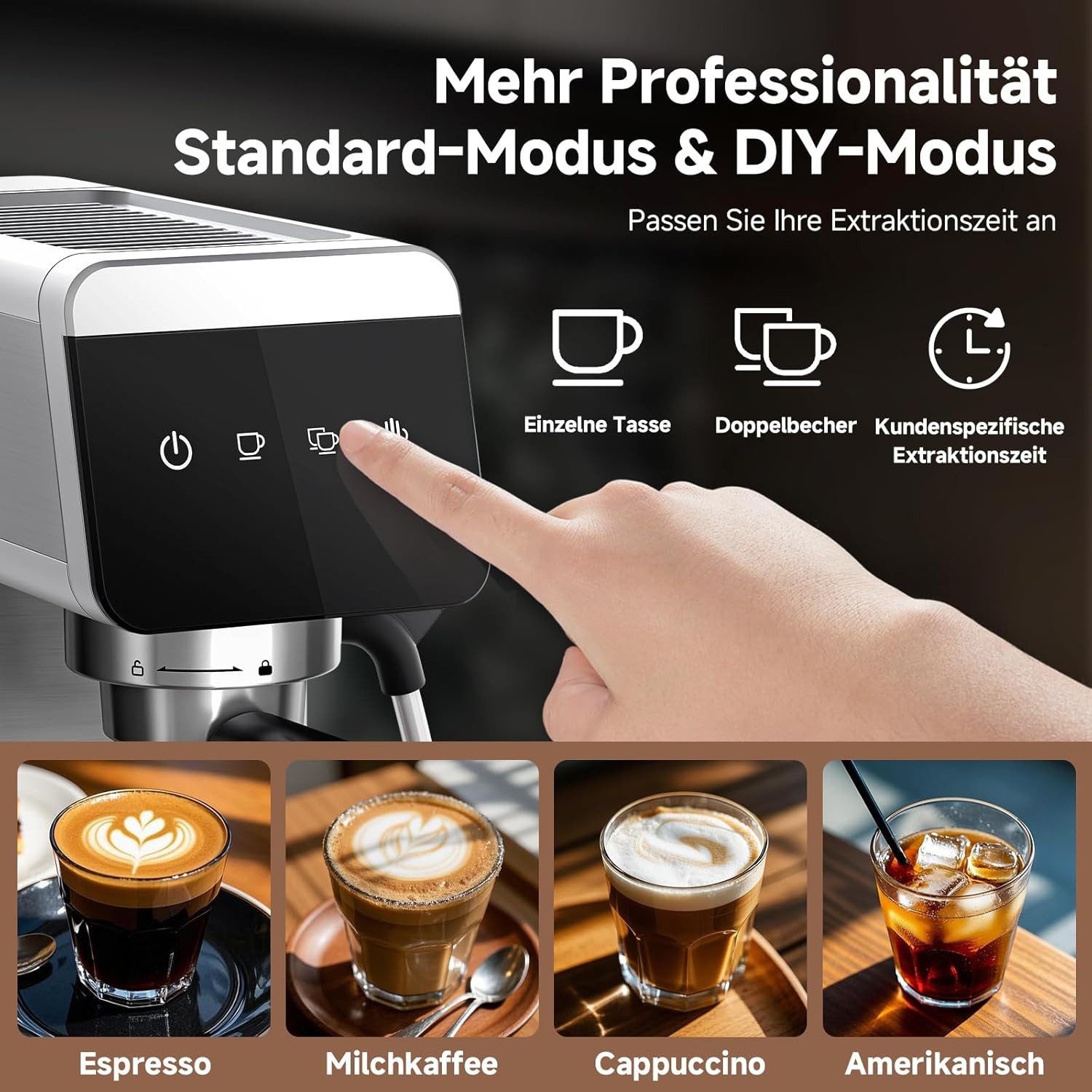 AMZCHEF Espressomaschine, Home 2-in-1 Espressomaschine mit 1,2L,1350W