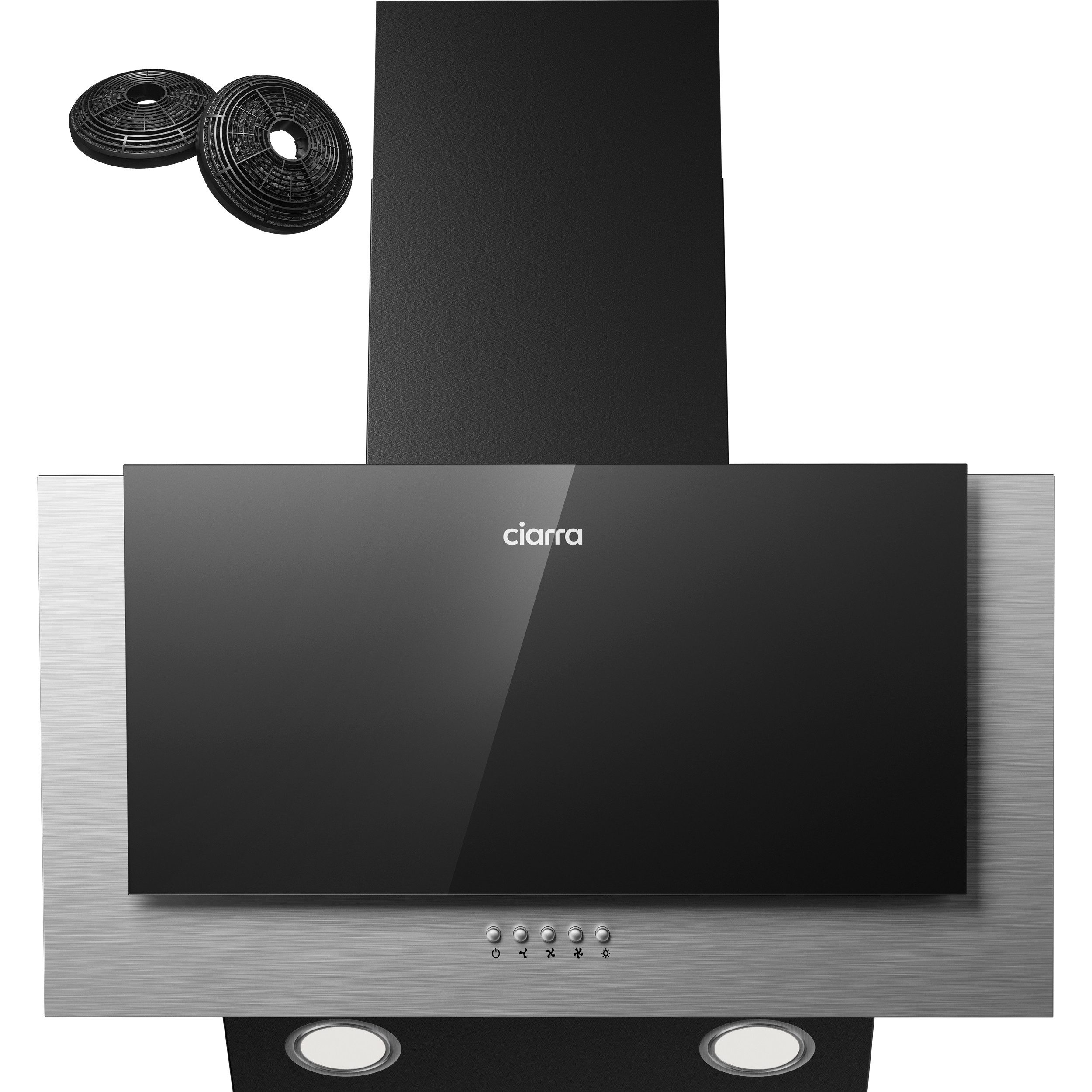 CIARRA Kopffreihaube 60 cm Dunstabzugshaube Abluft & Umluft 3 Stufen A++ CBCB6736C Schräghaube mit 2 Aktivkohlefilter & Fettilter, LED-Beleuchtung