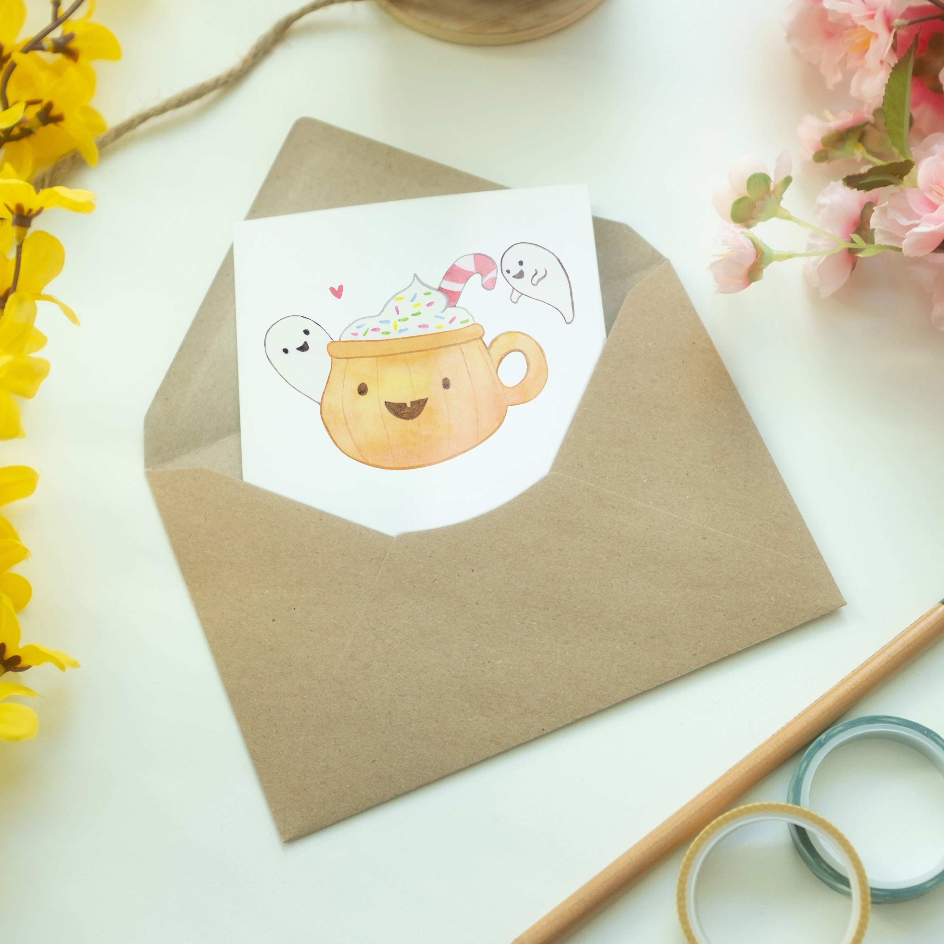 Mr. Klappkarte, - Mrs. Geschenk, Gespenst Grußkarte Panda Geburtstagskarte, Hal Kaffee - & Weiß
