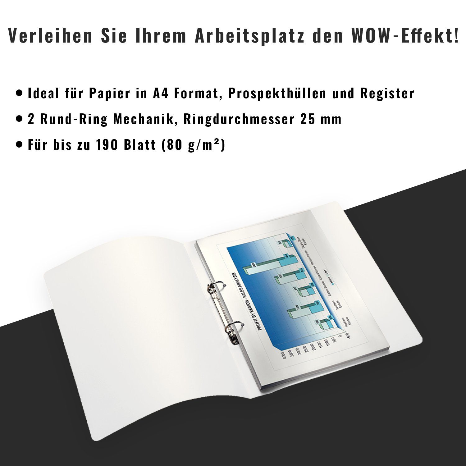 Rund-Ring WOW zu LEITZ Aktenordner Ringbuch, A4 Mechanik bis 2 für (80 190 g/m), Blätter