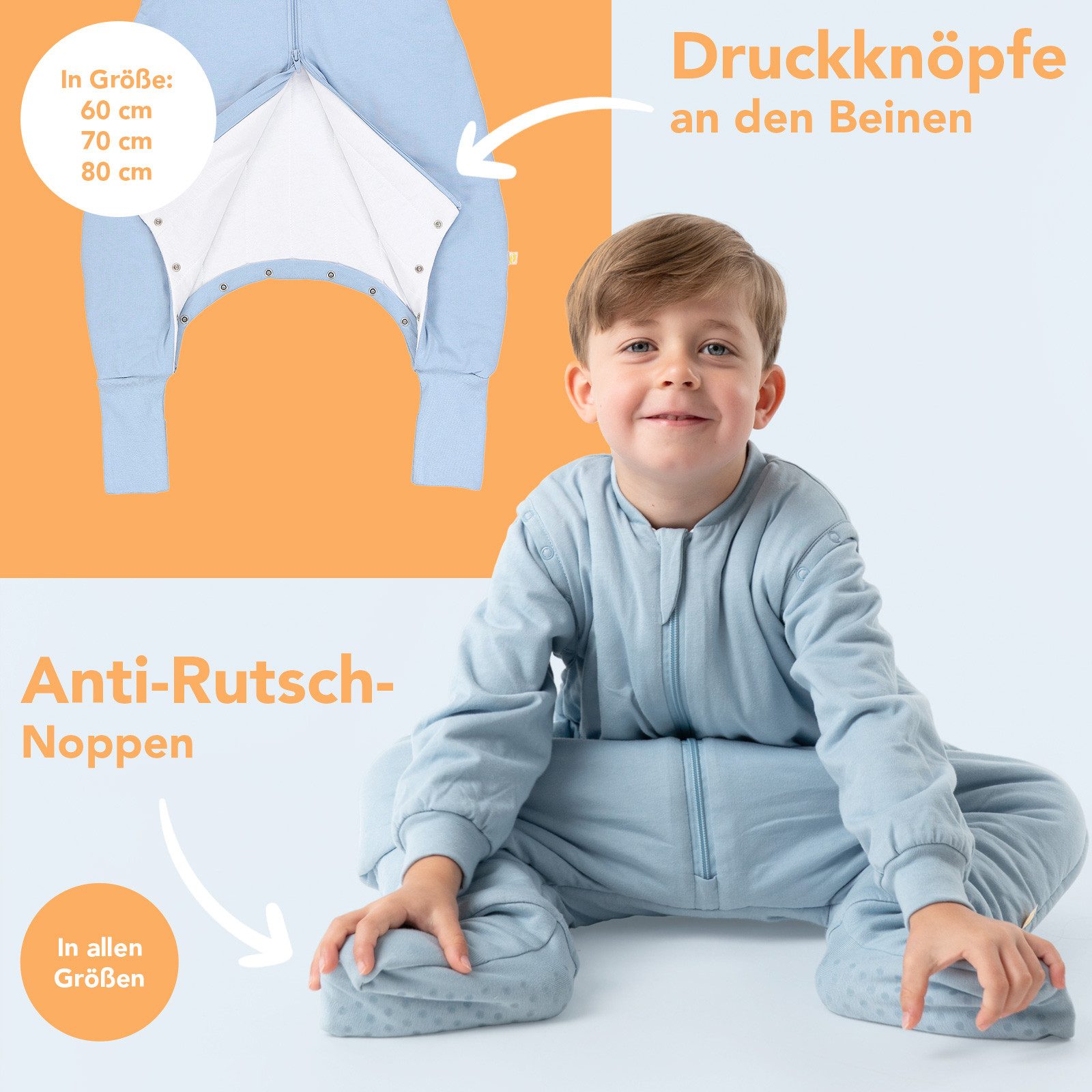 Schlummersack Kinderschlafsack Schlafsack mit Füßen und umklappbaren Bündchen, 1.0 Tog OEKO-TEX