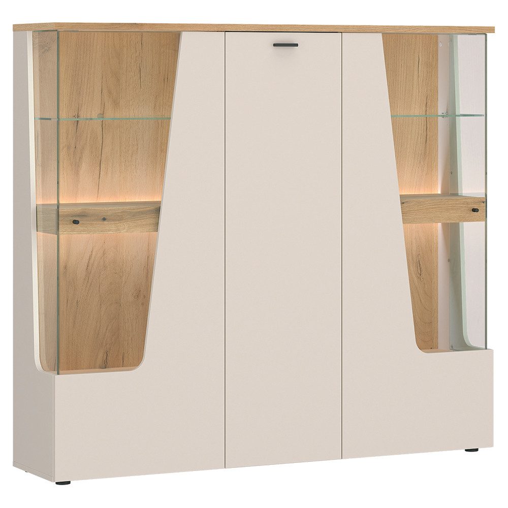 Lomadox Highboard CARMONA-129, in kaschmir und Eiche, 150 cm breit, inkl. LED-Beleuchtung
