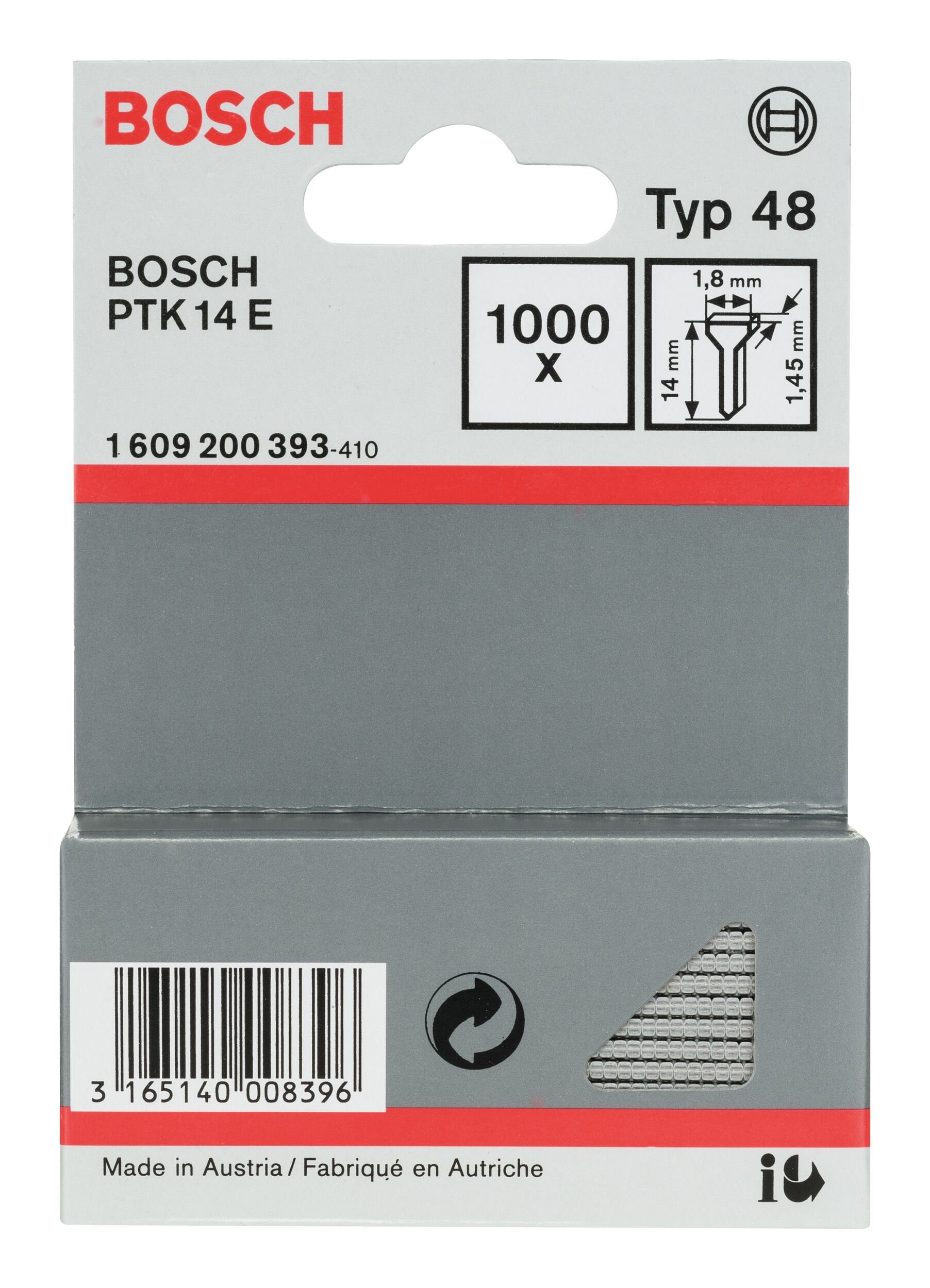 BOSCH Tackerklammer, Typ 48 Tackernagel - 1,45 x 14 x 1,8 mm - 1000er-Pack
