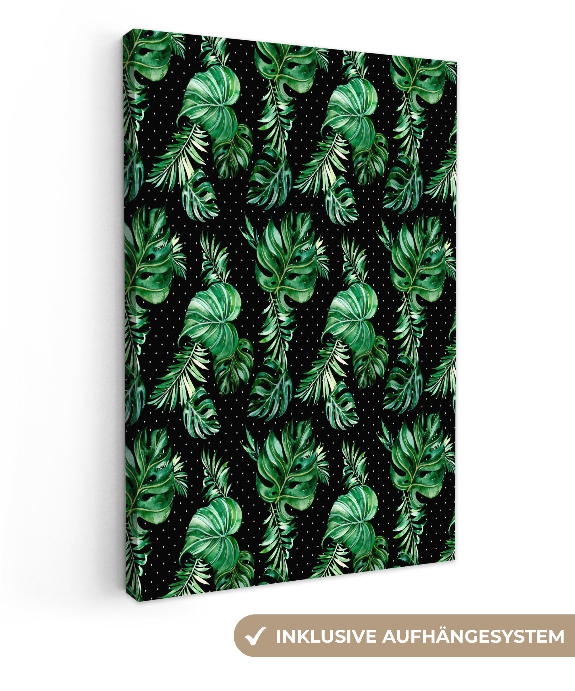 OneMillionCanvasses® Leinwandbild Blumen - Blätter - Monstera, (1 St), Leinwandbild fertig bespannt inkl. Zackenaufhänger, Gemälde, 20x30 cm