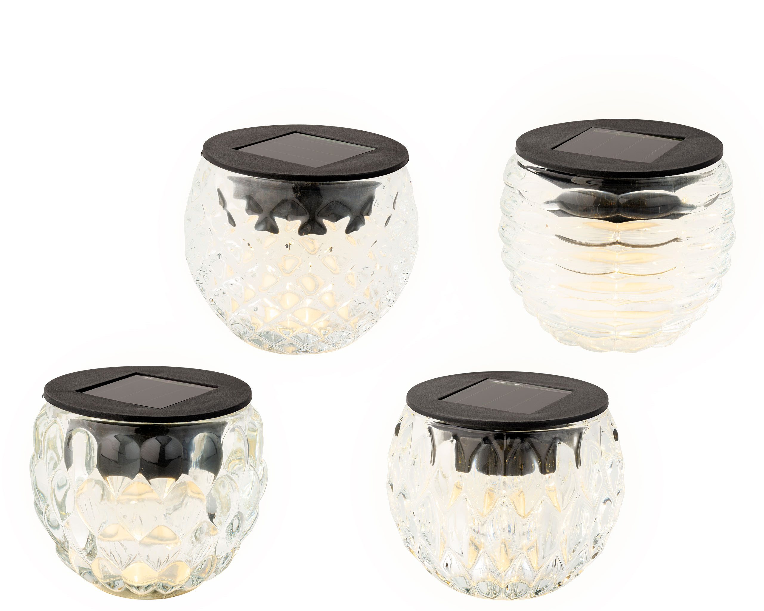 Lumineo LED Solarleuchte, Dauerlicht, warmweiß, LED Solar Dekoleuchte 8x6cm Glas gemustert Warmweiß 1 Stück sortiert