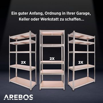 Arebos Schwerlastregal 180 x 90 x 40 875 kg Kellerregal Steckregal Lagerregal, 2-tlg., insgesamt: 10, pro Regal: 5