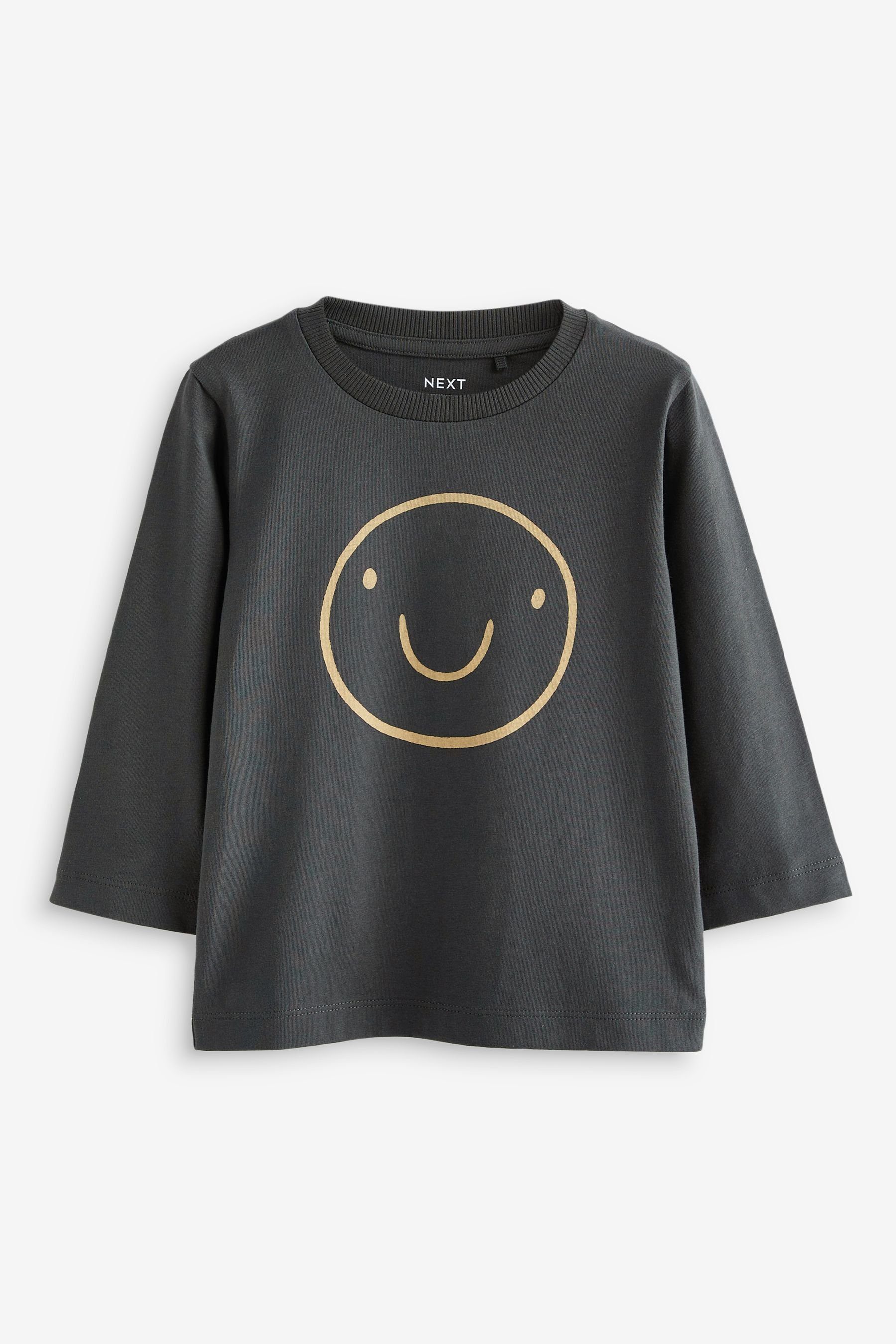 Next Langarmshirt Langärmeliges T-Shirt mit Motiv (1-tlg) Charcoal Grey Smile Face