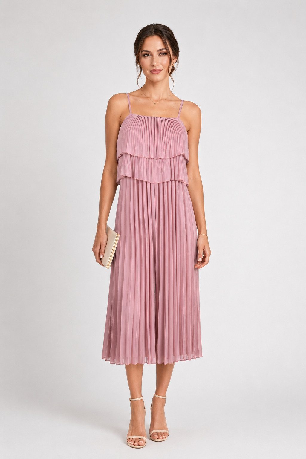 ITALY VIBES Plisseekleid - Maxi-Kleid Damen - langes Abendkleid mit Spaghettiträgern ONE SIZE - passend für Größen S-L