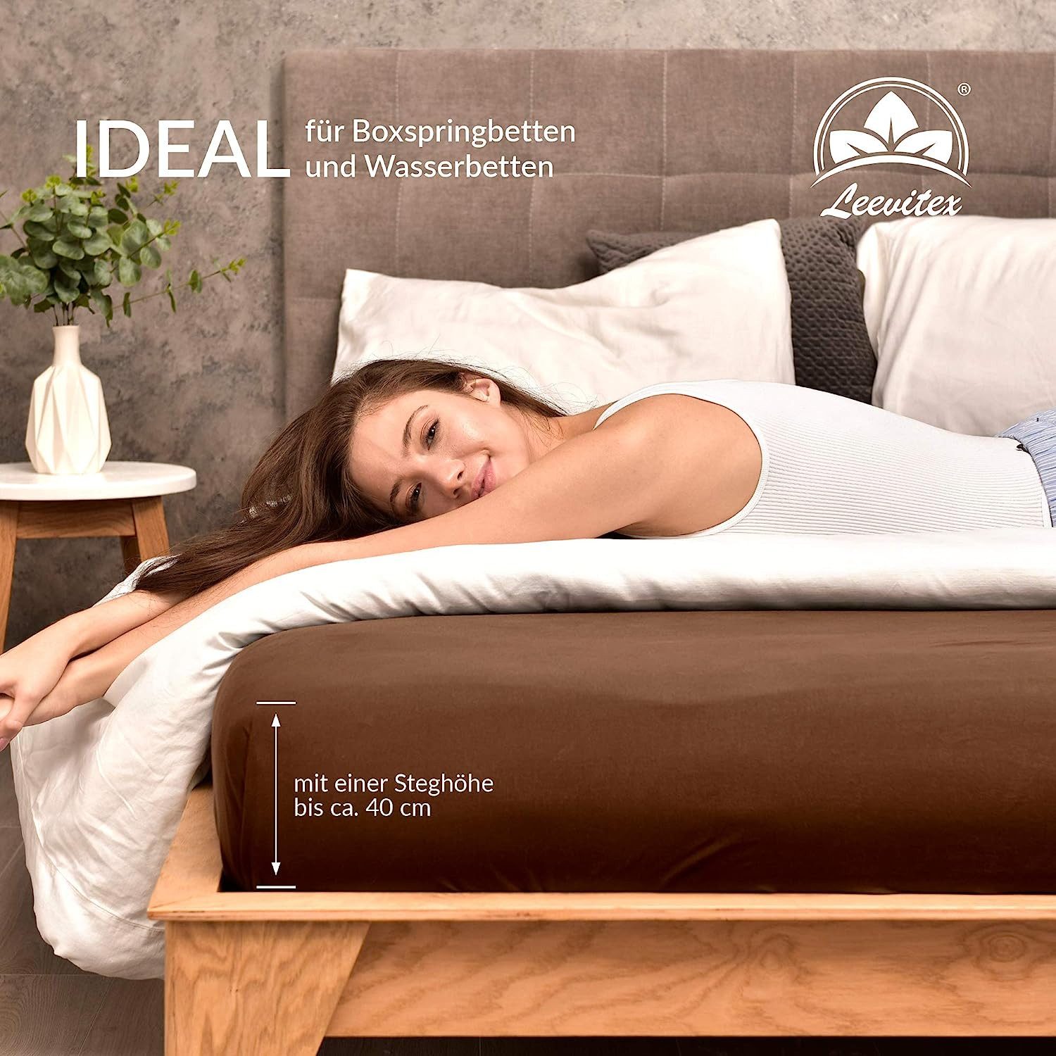 leevitex® Spannbettlaken Spannbettlaken Boxspringbett & Wasserbett Spannbettlaken 170 g/m², Gummizug: rundum, Mako-Baumwolle, sehr robust, 180x200 – 200x220 cm + 40 cm Steg